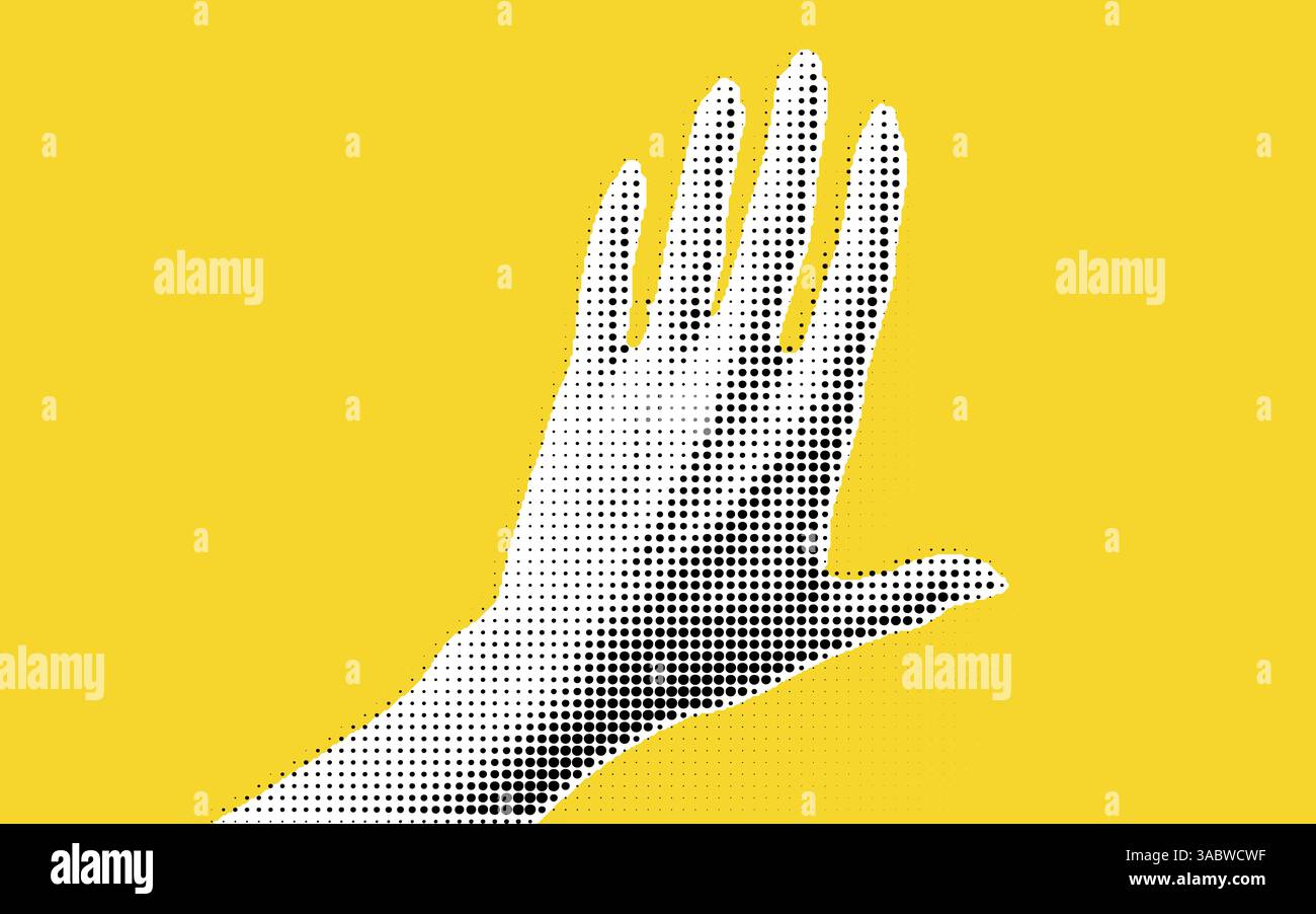Illustrazione della mano stilizzata su sfondo giallo Illustrazione Vettoriale
