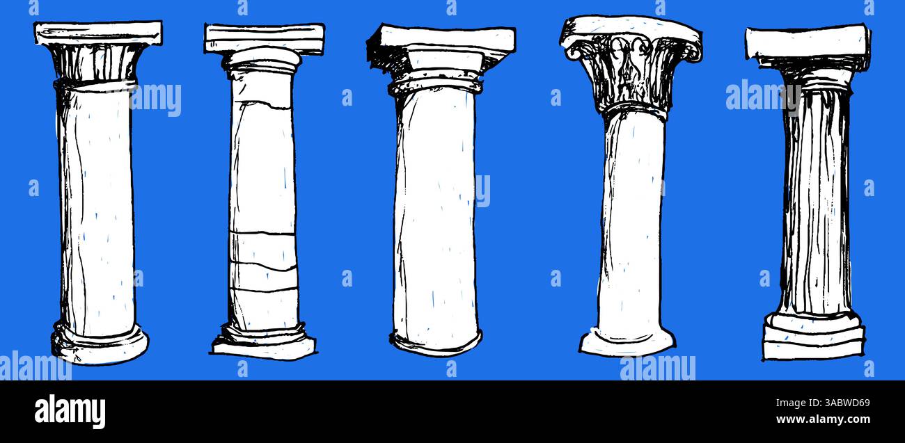 Varietà di colonne architettoniche in stili classici Illustrazione Vettoriale