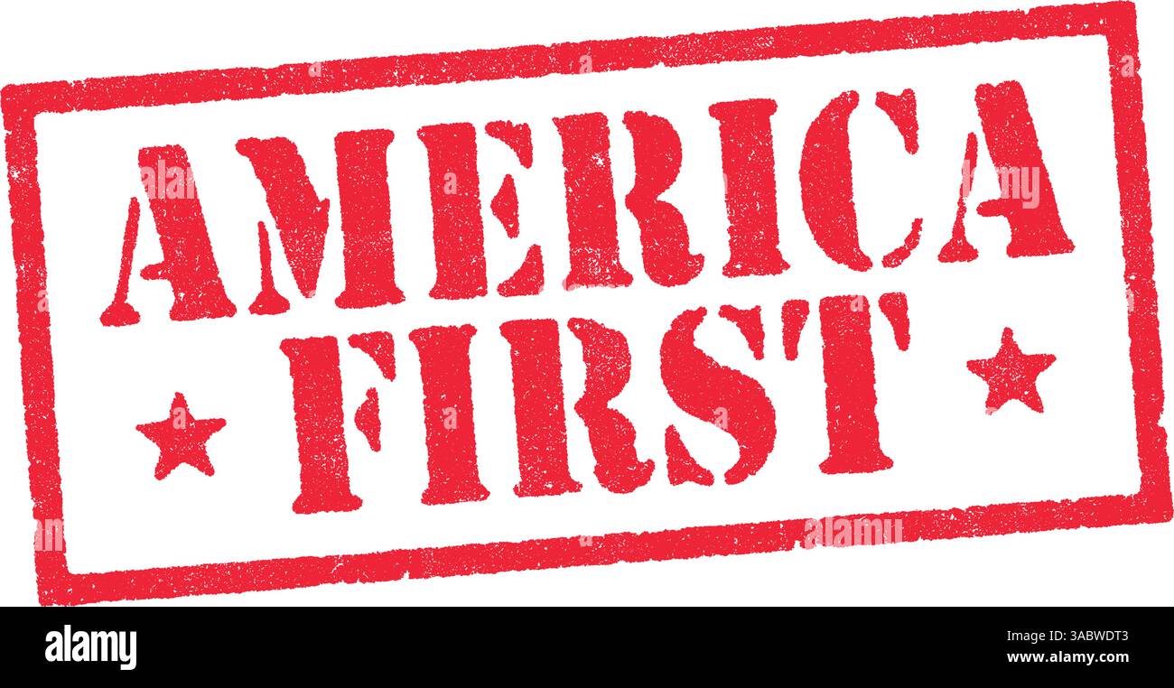 Illustrazione vettoriale dell'America First con stelle in inchiostro rosso Illustrazione Vettoriale