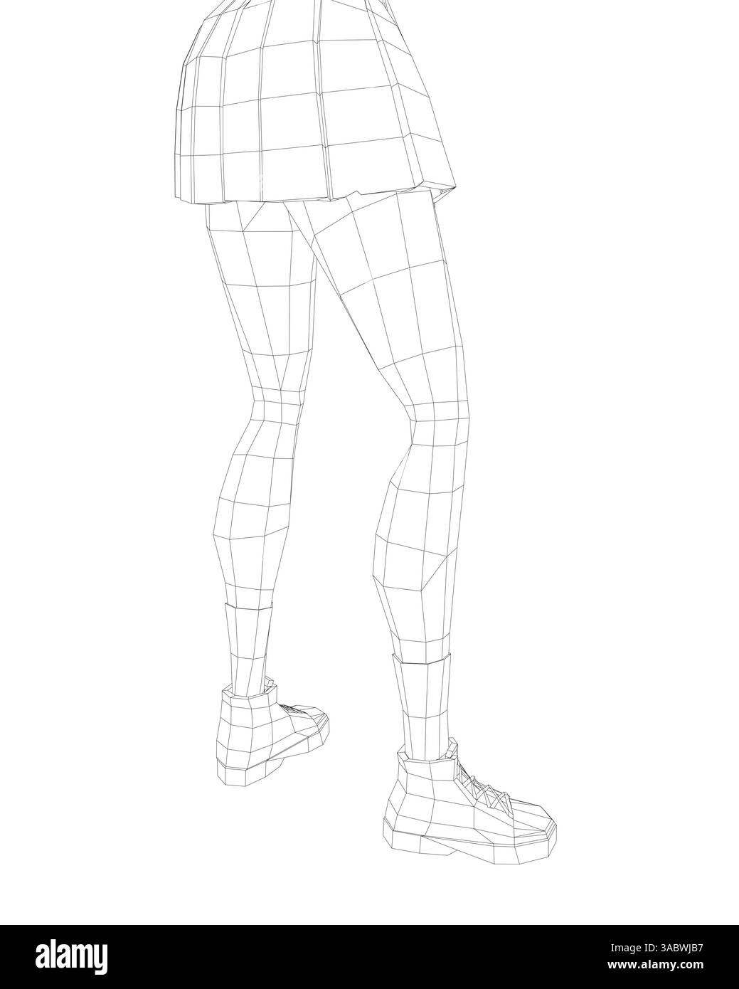 Le gambe di una donna sono disegnate in bianco e nero. Le gambe sono mostrate in modo molto dettagliato, con i piedi e le scarpe chiaramente visibili. L'immagine è di Illustrazione Vettoriale
