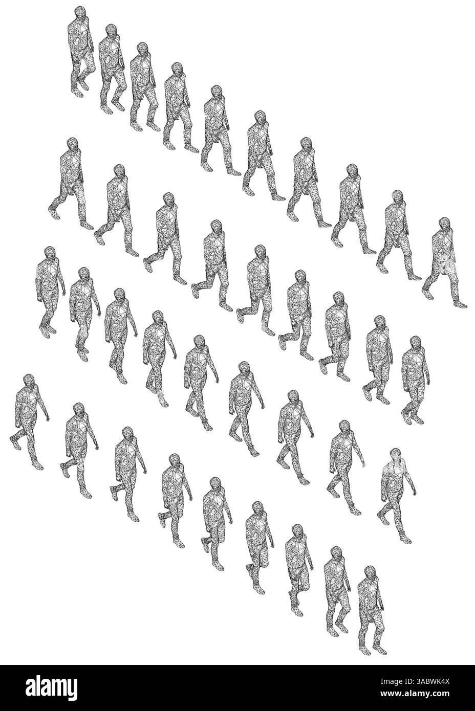 Un gruppo di persone sta camminando in fila. Vista isometrica Illustrazione Vettoriale