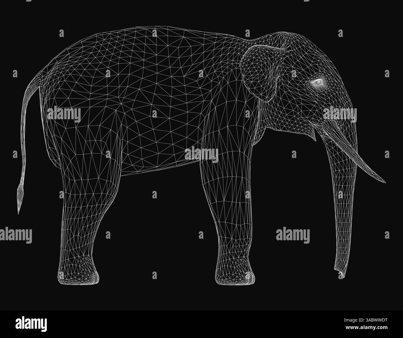 Un'immagine in bianco e nero di un elefante con un aspetto molto dettagliato. L'elefante si trova su uno sfondo nero Illustrazione Vettoriale
