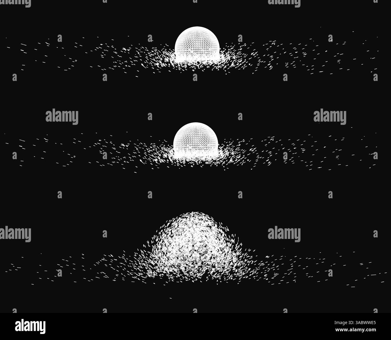 Tre immagini di una luna nel cielo. La prima immagine è un primo piano della luna, la seconda è un'immagine media della luna, e la terza è un'immagine ampia di Illustrazione Vettoriale