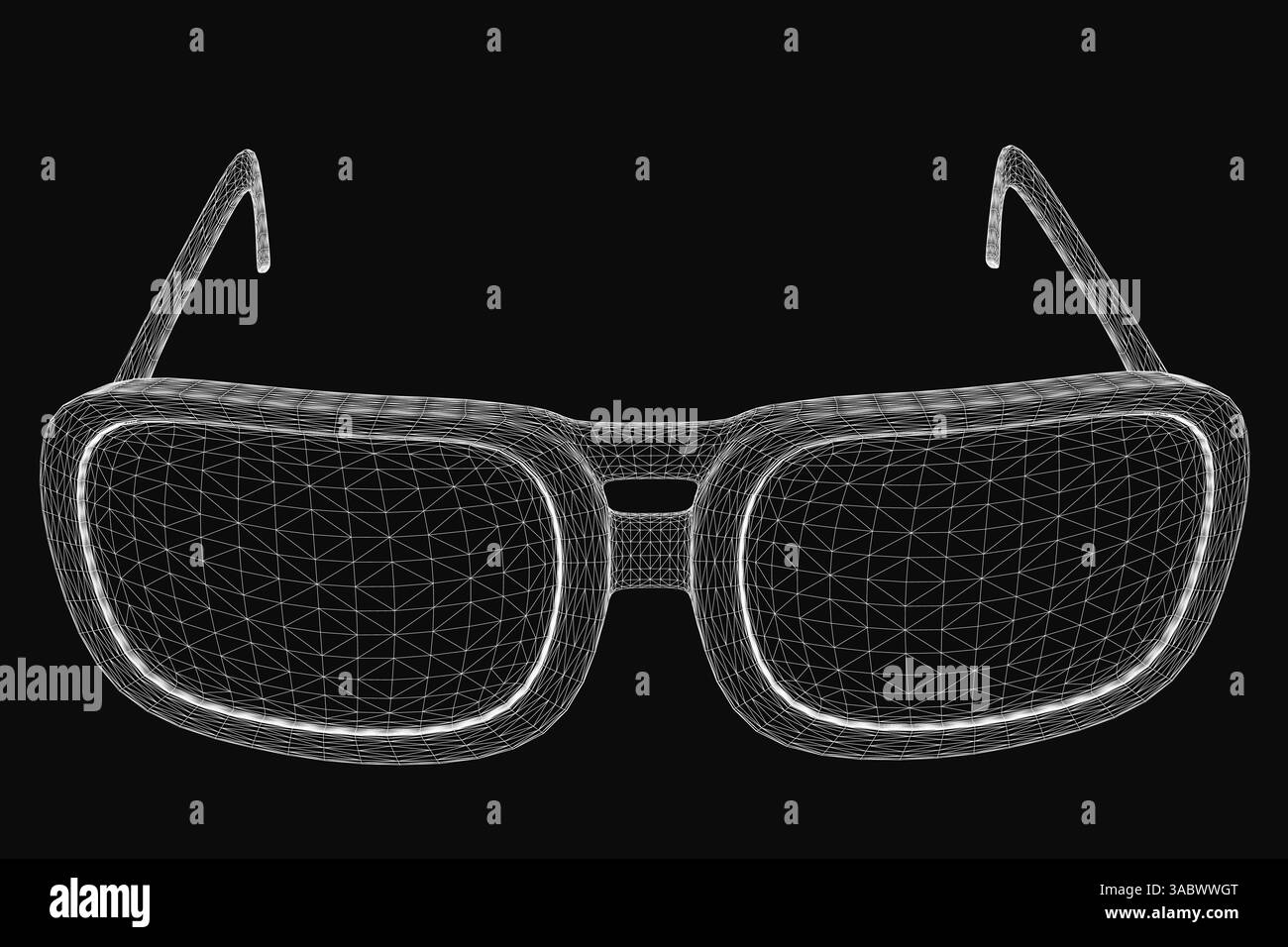 Un paio di occhiali con sfondo nero. Gli occhiali sono sfocati e pixelati, dando l'impressione di un rendering digitale. La scena è piuttosto inquietante Illustrazione Vettoriale