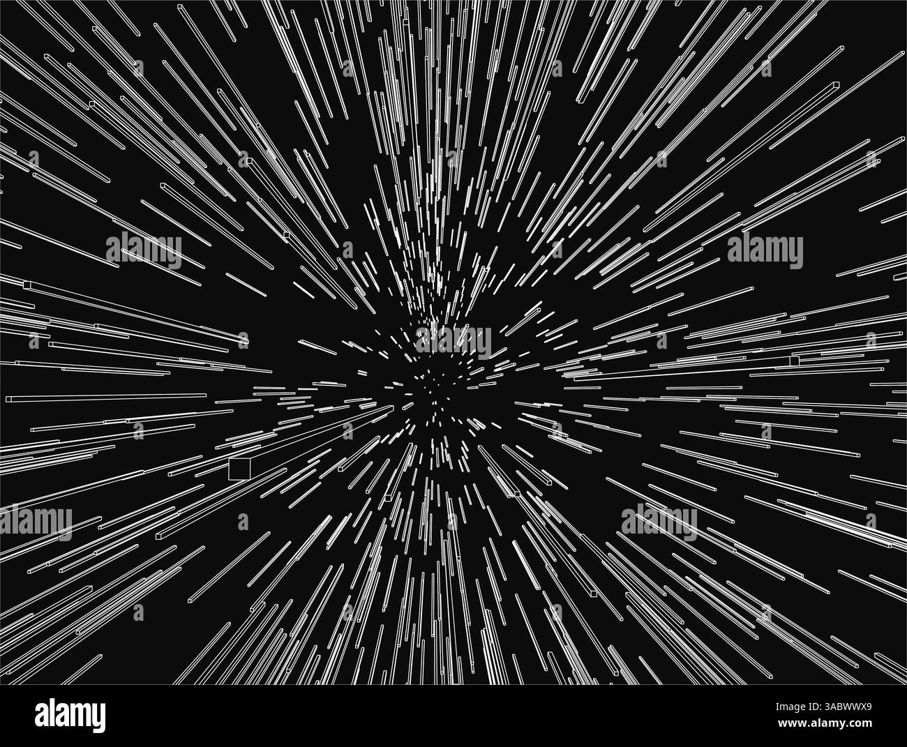 Un bianco e nero di una sequenza stellare con molte linee bianche. La sequenza stellare è di una scena spaziale Illustrazione Vettoriale