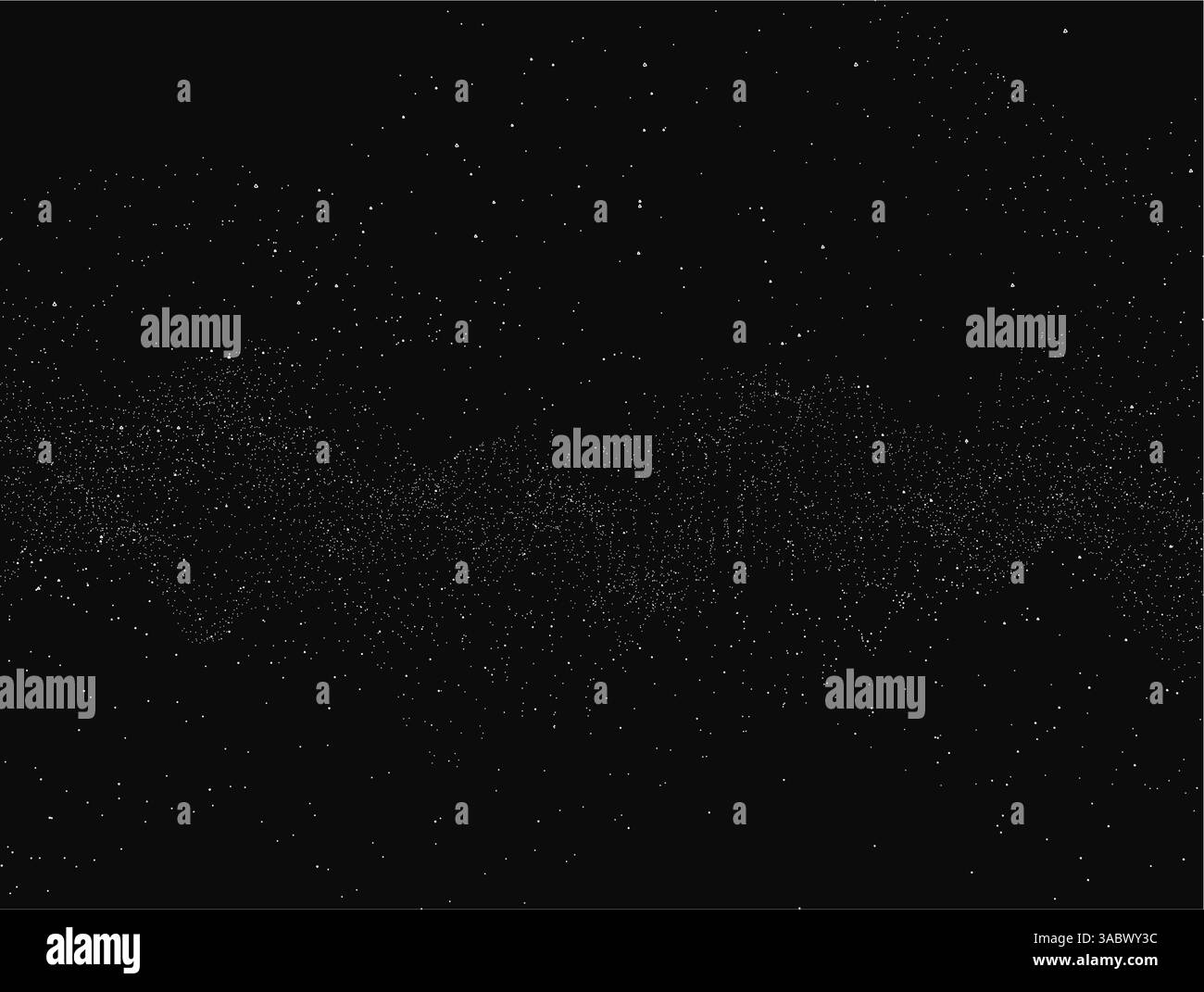 Una foto in bianco e nero di un cielo stellato. Le stelle sono sparse in tutto il cielo, creando un senso di profondità e vastità. L'immagine evoca un Illustrazione Vettoriale