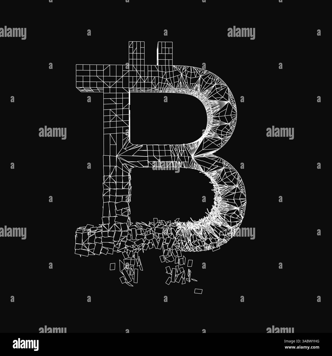 Un'immagine in bianco e nero di una B con una linea interrotta. L'immagine ha un aspetto futuristico e astratto Illustrazione Vettoriale