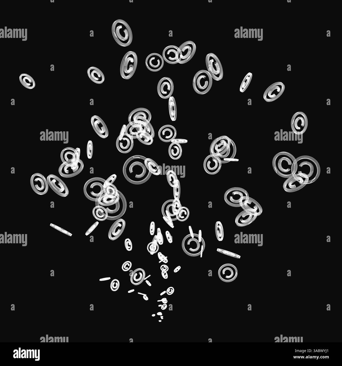 Un mucchio di cerchi bianchi sta cadendo dal cielo. I cerchi sono piccoli e sparsi, e sembrano fluttuare a mezz'aria. La scena sparisce Illustrazione Vettoriale