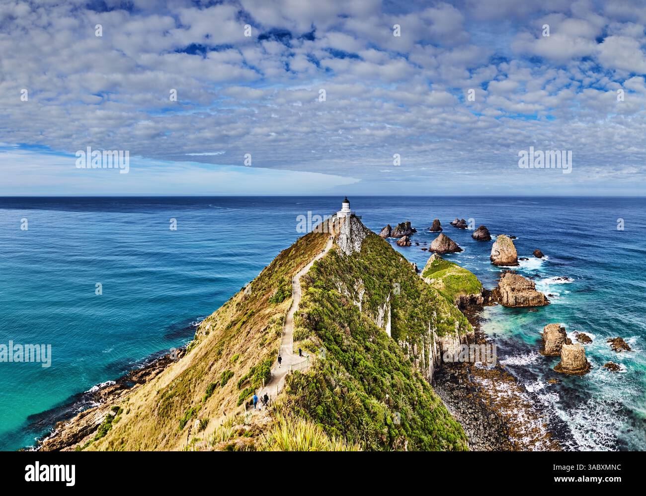 Nugget Point Lighthouse, Isola del Sud, Nuova Zelanda Foto Stock