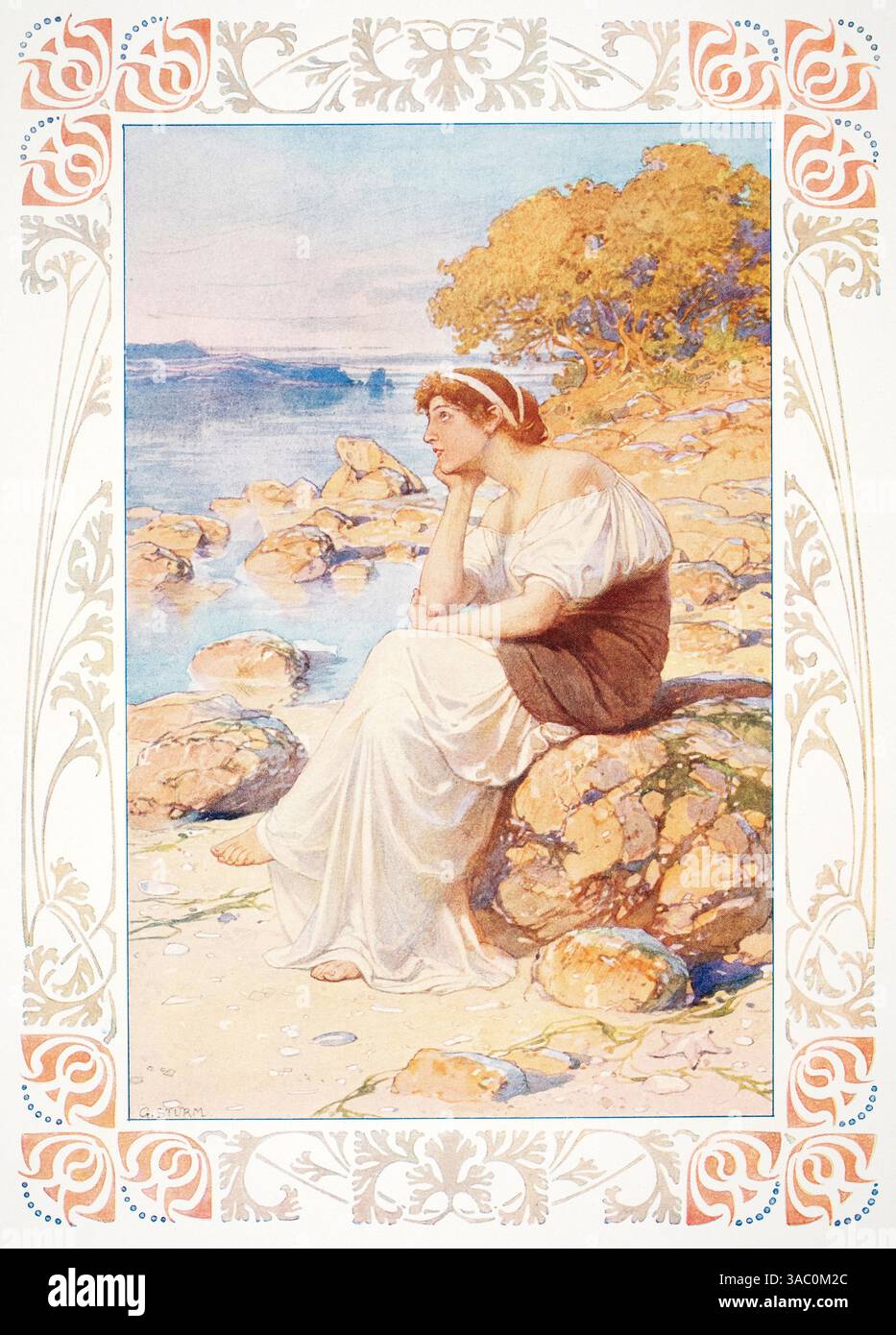 AM meeresstrand sulla riva del mare dipinto con bordo del prof Georg Sturm dal decorativo Vorbilder XVII, 1906 Foto Stock AM meeresstrand sulla riva del mare dipinto con bordo del prof Georg Sturm dal decorativo Vorbilder XVII, 1906 Foto Stock