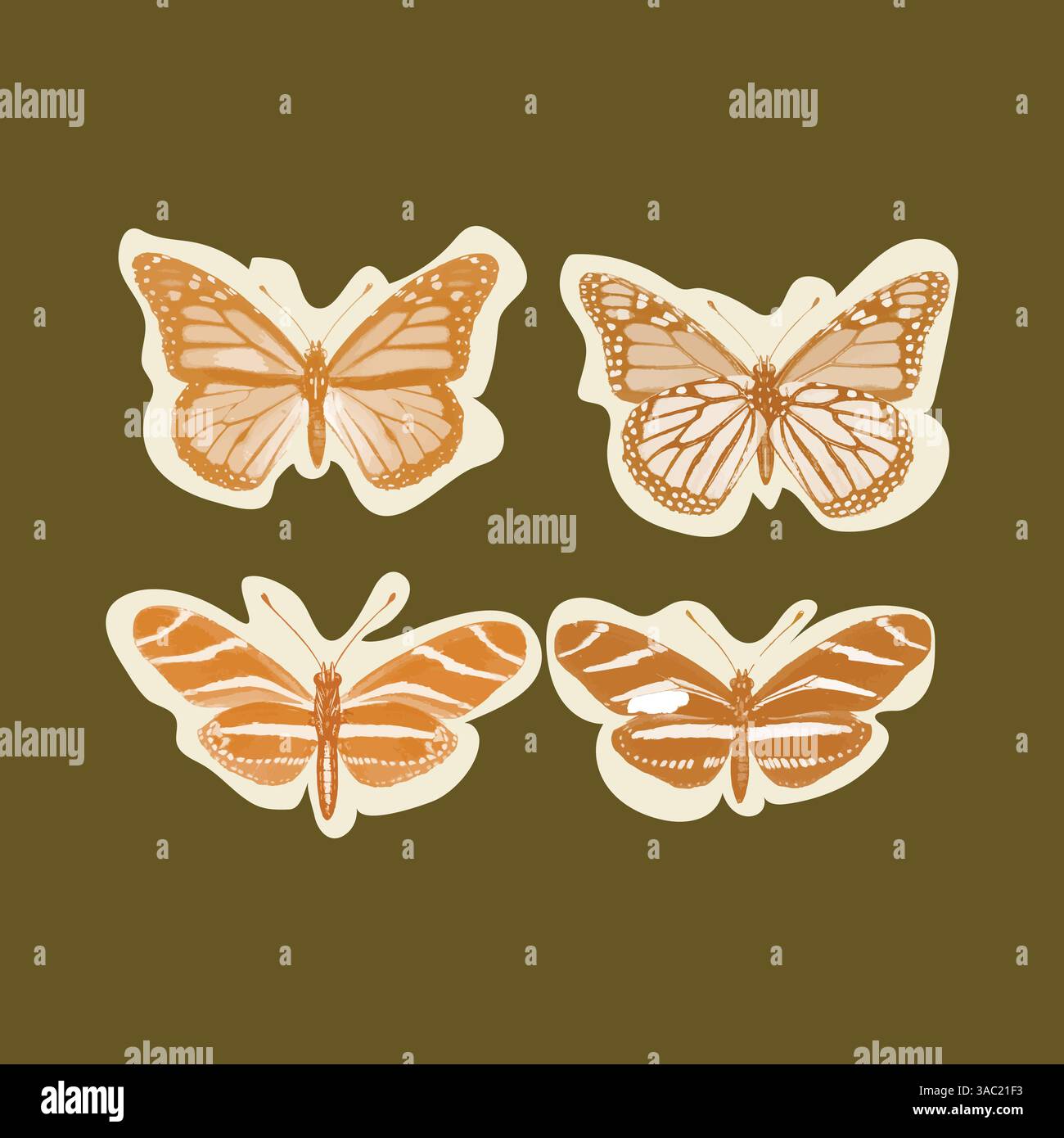 Eleganti vettori a farfalla disegnati a mano, ispirati alla natura estetica Illustrazione Vettoriale