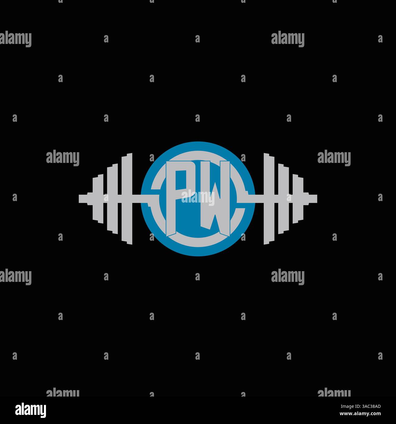 Design iniziale del logo PW con grafica vettoriale geometrica con icona a forma di manichino e cerchio Illustrazione Vettoriale