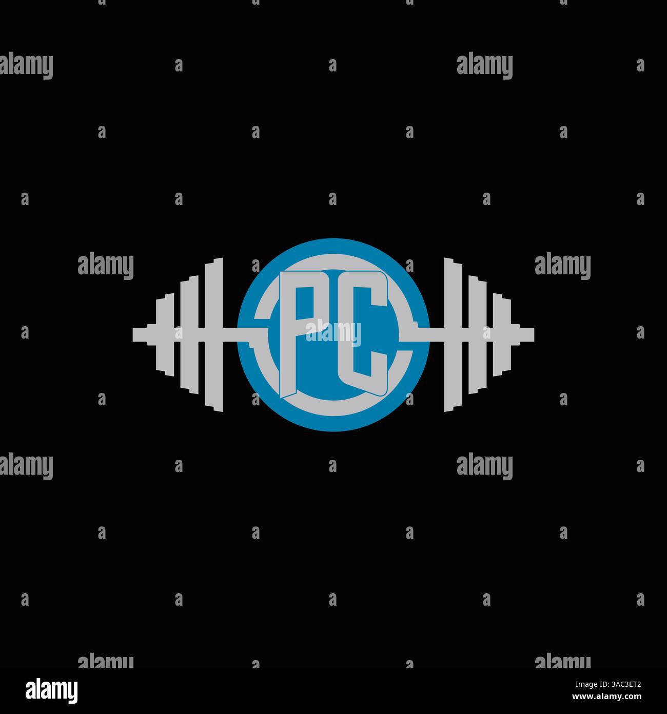 Design iniziale del logo del PC con grafica vettoriale geometrica con icona a forma di manichino e cerchio Illustrazione Vettoriale