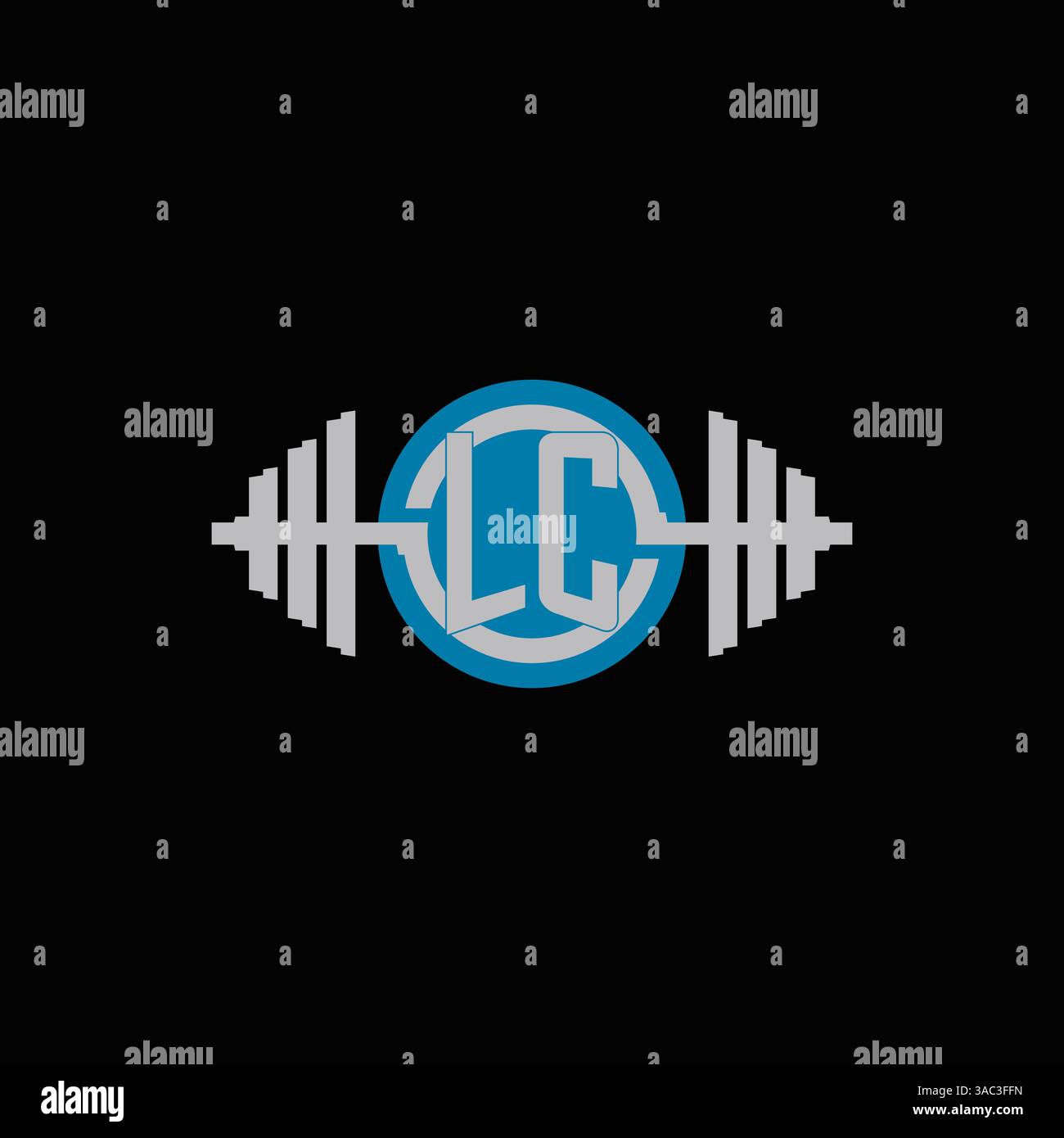 Design iniziale del logo LC con grafica vettoriale con icona a forma di manichino geometrica e cerchio Illustrazione Vettoriale