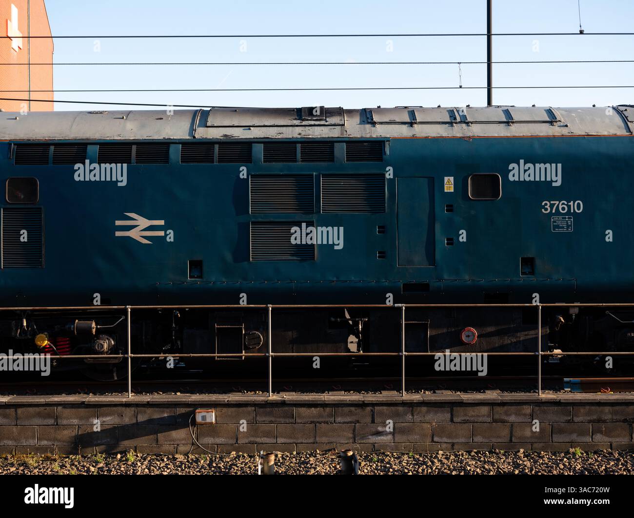 Treni locomotive dipinte con la classica livrea della British Rail su una piattaforma della stazione centrale di Newcastle upon Tyne nel nord-est dell'Inghilterra. Foto Stock