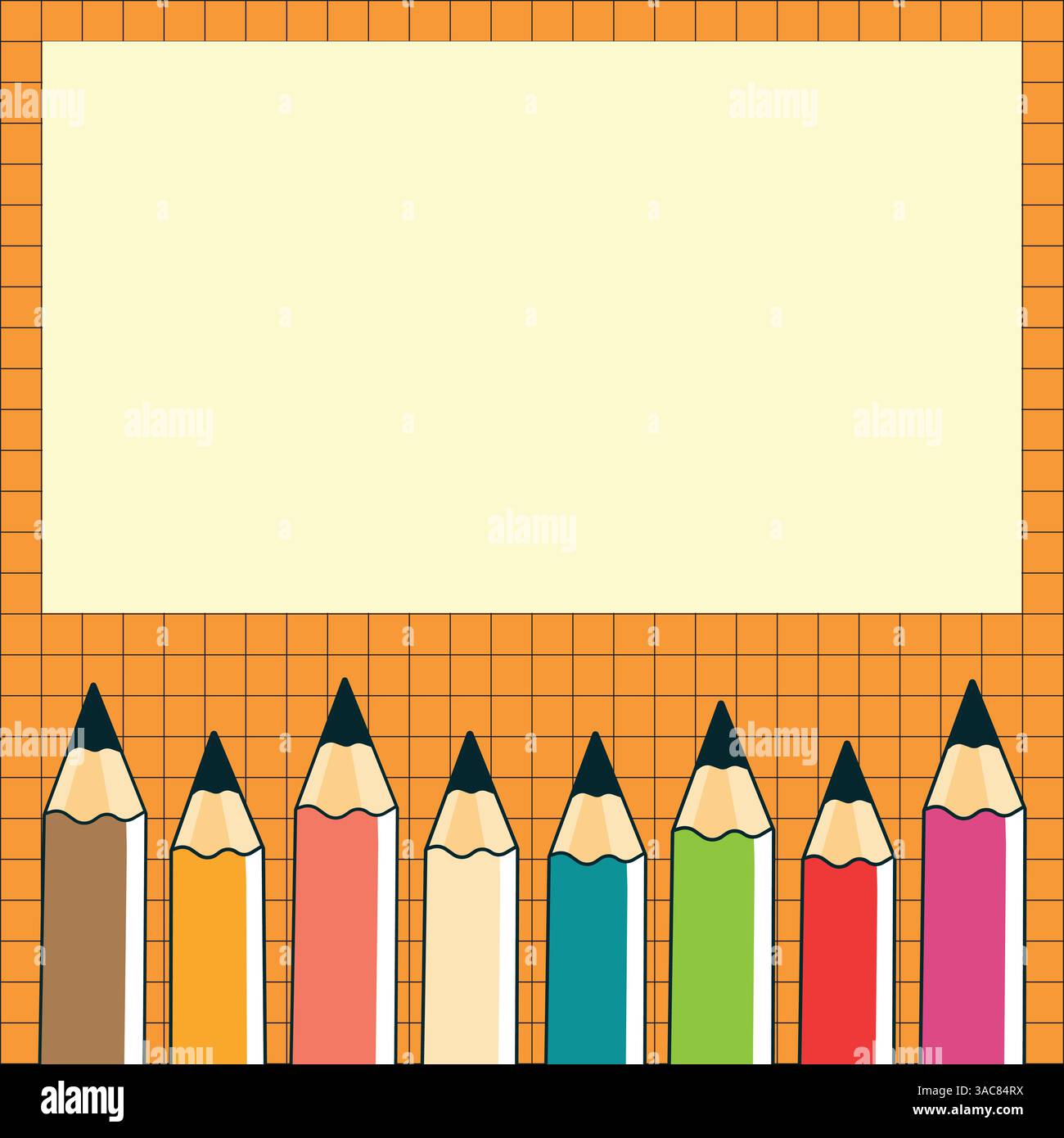 immagine con matite colorate e uno spazio vuoto per l'illustrazione del testo con vettore piatto. Illustrazione Vettoriale