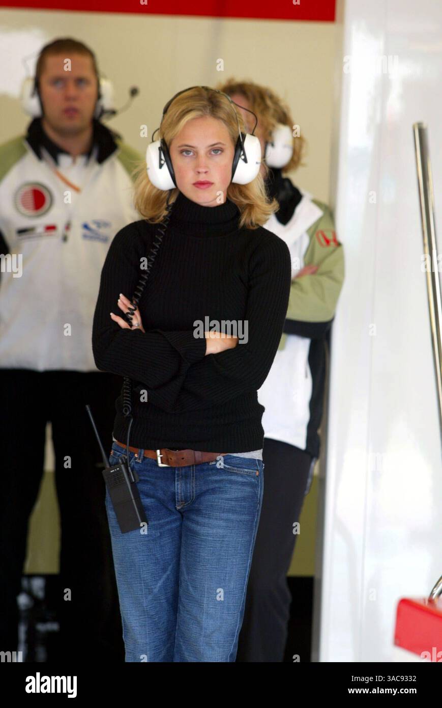 Ellie Green (USA), la fidanzata di Jacques Villeneuve (CDN) BAR..British Grand Prix, Silverstone, Inghilterra, 6 luglio 2002..IMMAGINE DIGITALE. (Immagine di credito: ©Sutton Motorsports/ZUMA Press) Foto Stock
