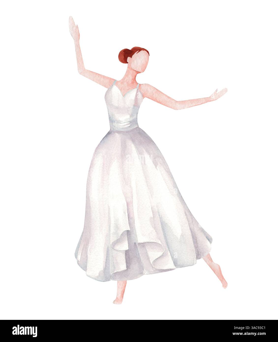 Sposa vestita con un soffice abito da ballo bianco. Illustrazione ad acquerello dipinta a mano sul tema di un matrimonio Foto Stock