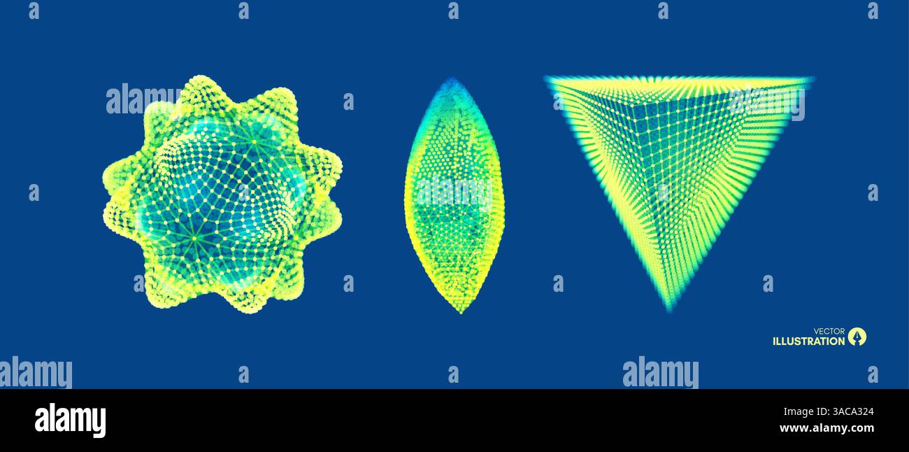 Cristallo. Oggetto con linee e punti collegati. Griglia molecolare. stile tecnologico futuristico 3d per chimica e scienza. Illustrazione vettoriale. Illustrazione Vettoriale