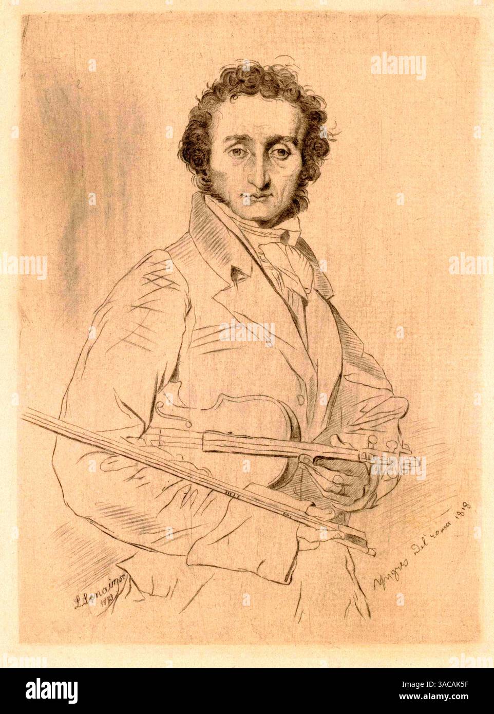 1818 , FRANCIA : il pittore francese Jean-Auguste-Dominique INGRES ( 1780 - 1867 ), ritratto del violinista italiano Niccolò PAGANINI ( 1782 - 1840 ), inciso e stampato nel 1873 da Louis le Nain ( Lenain ) , Francia . - RITRATTO - RITRATTO - ARTI - ARTE - PITTURA - PITTORE - artista - ritratto - Jean Auguste Dominique - incisione - incisione - VIOLINO - VIOLINISTA - VIOLINO - MUSICA CLASSICA - MUSICA - MUSICA - STORIA - FOTO STORICHE -- ARCHIVIO GBB Foto Stock