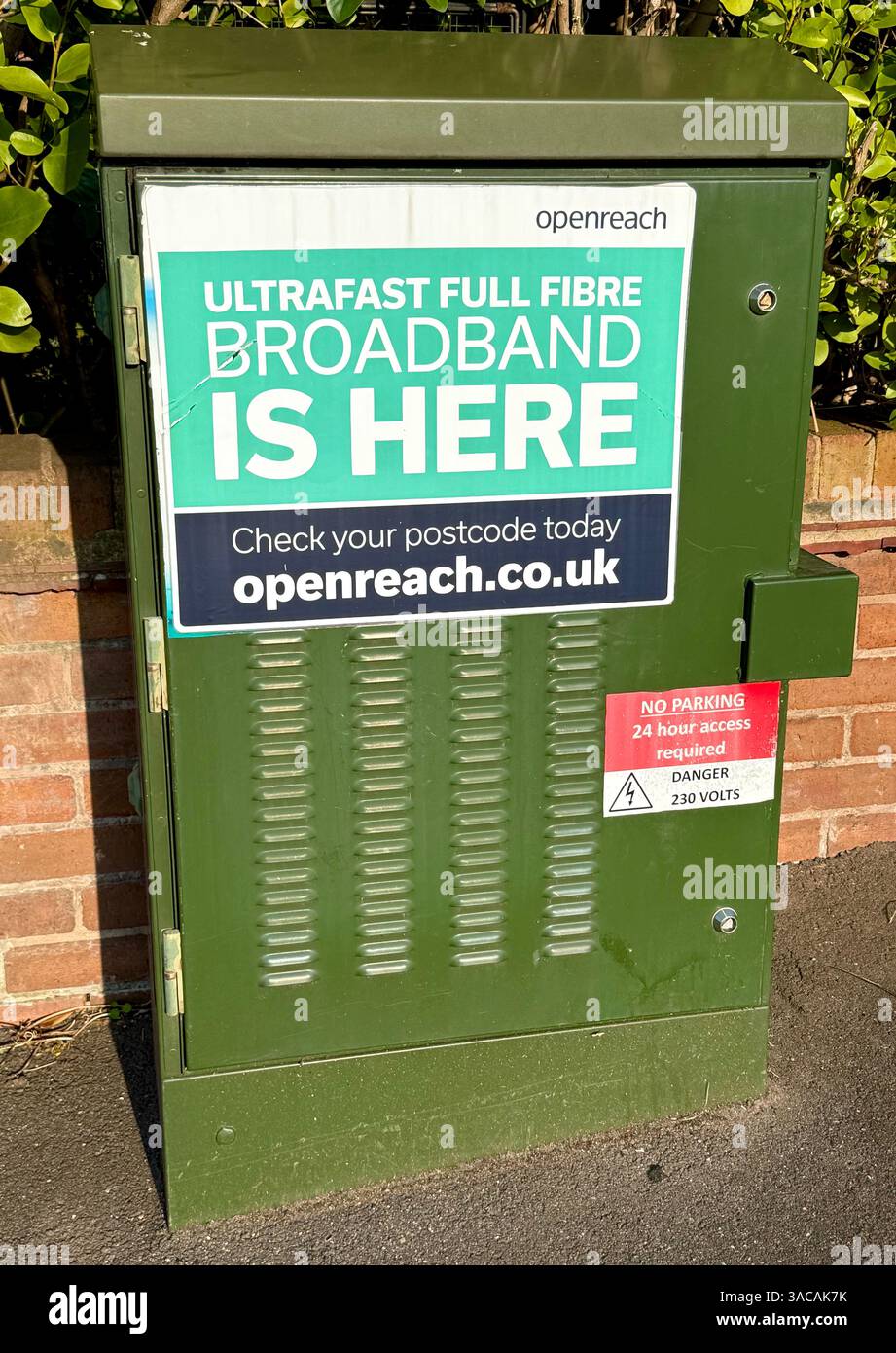 Banda larga Full Fibre Openreach ultraveloce Foto Stock