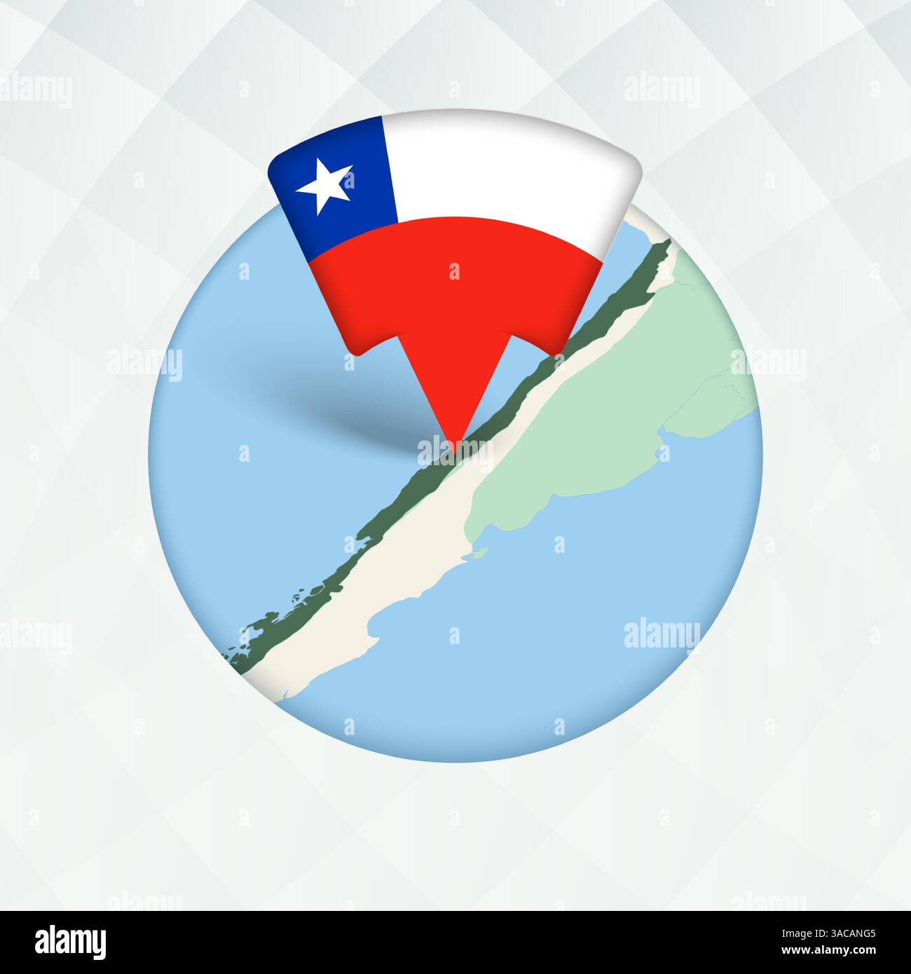Mappa Cile evidenziata con indicatore. Puntatore a bandiera sulla mappa geografica. Illustrazione Vettoriale
