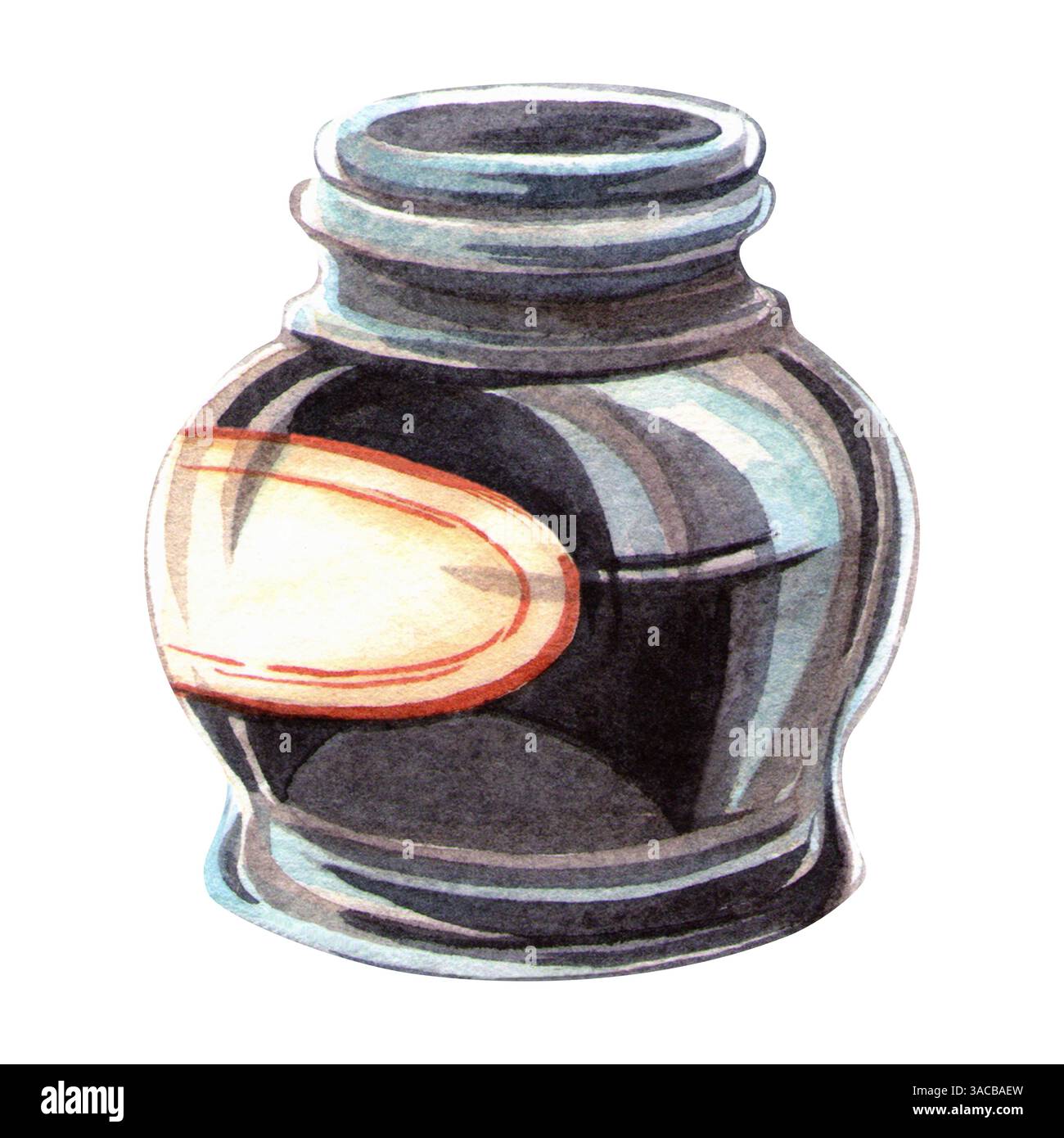 Bottiglia d'inchiostro in elegante stile vintage. Illustrazione isolata ad acquerello disegnata a mano in stile retrò. Perfetto per design storico o letterario, per retrò de Foto Stock