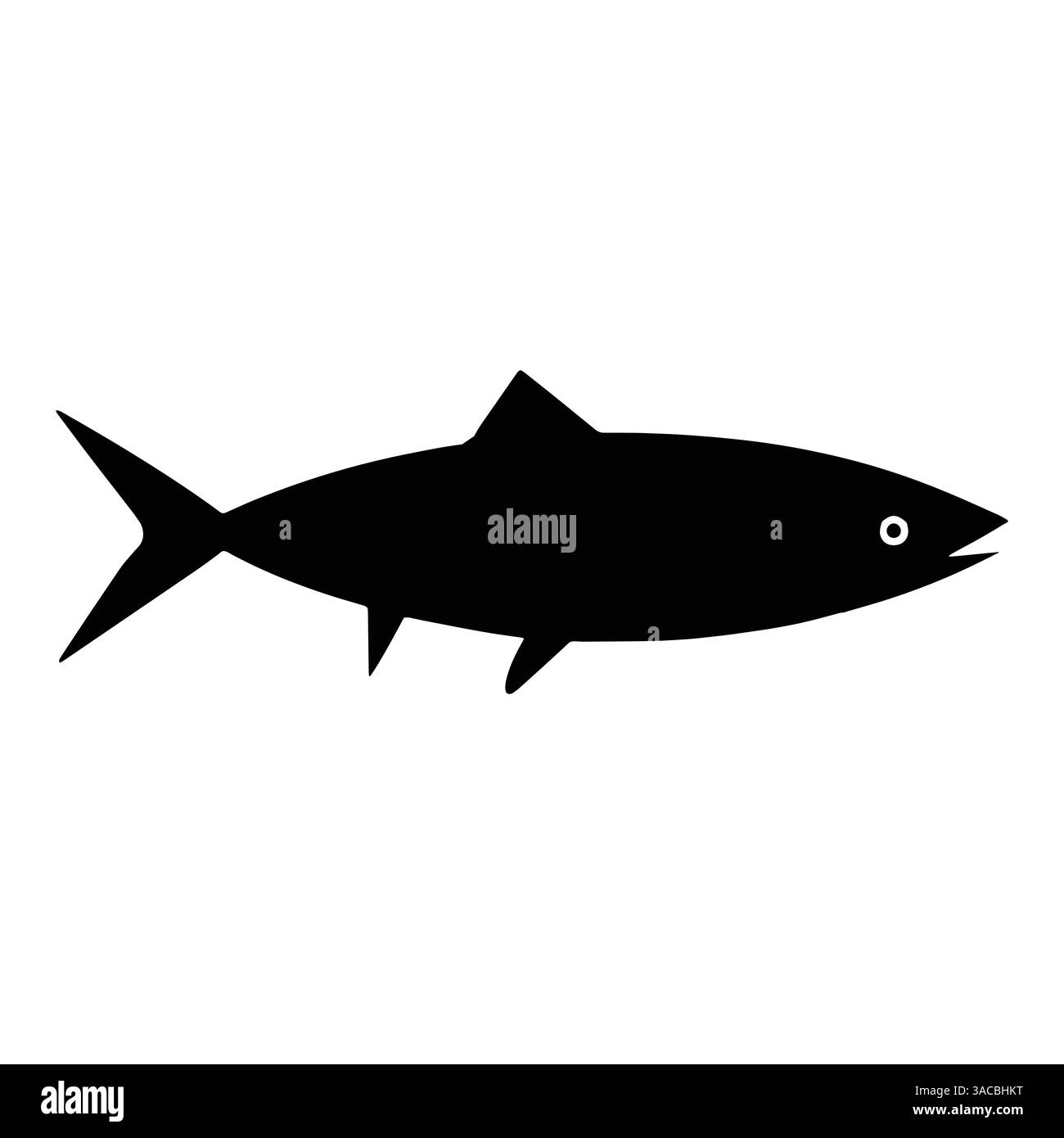 Sagoma di pesce bianco e nero nella vista laterale. Semplice illustrazione vettoriale isolata su sfondo bianco. Illustrazione Vettoriale