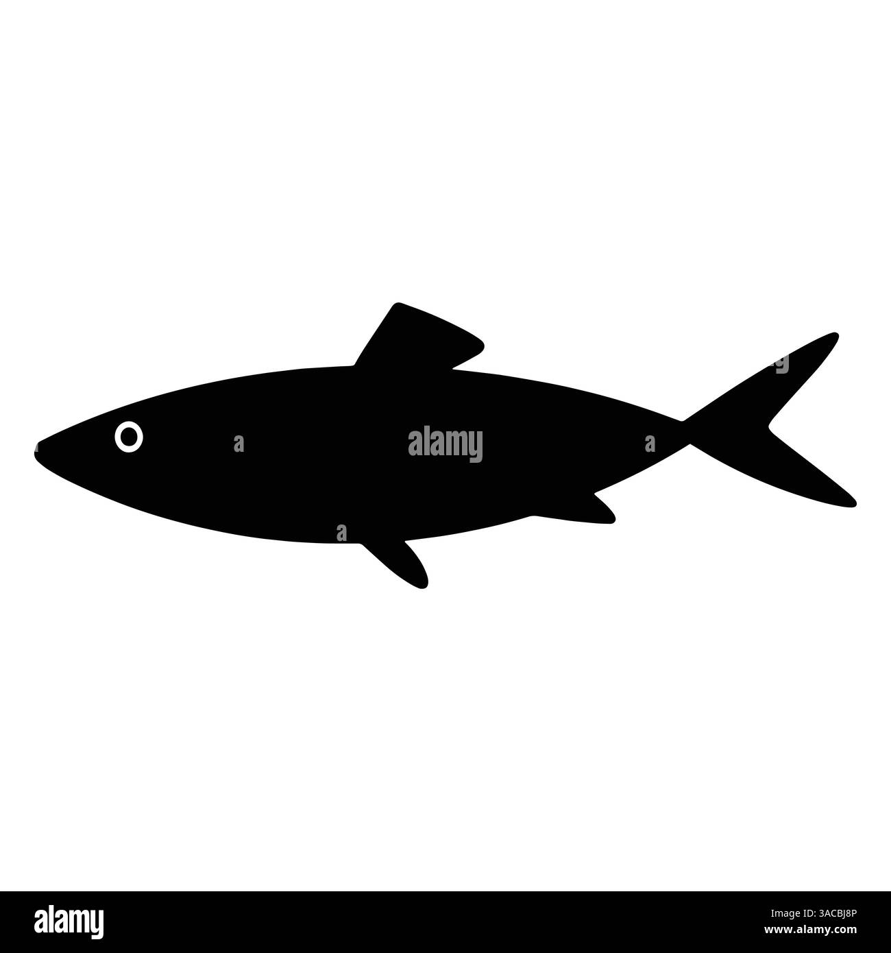 Illustrazione vettoriale della silhouette del pesce nero, isolata su sfondo bianco. Design semplice e minimalista, ideale per loghi, branding e temi nautici gr Illustrazione Vettoriale