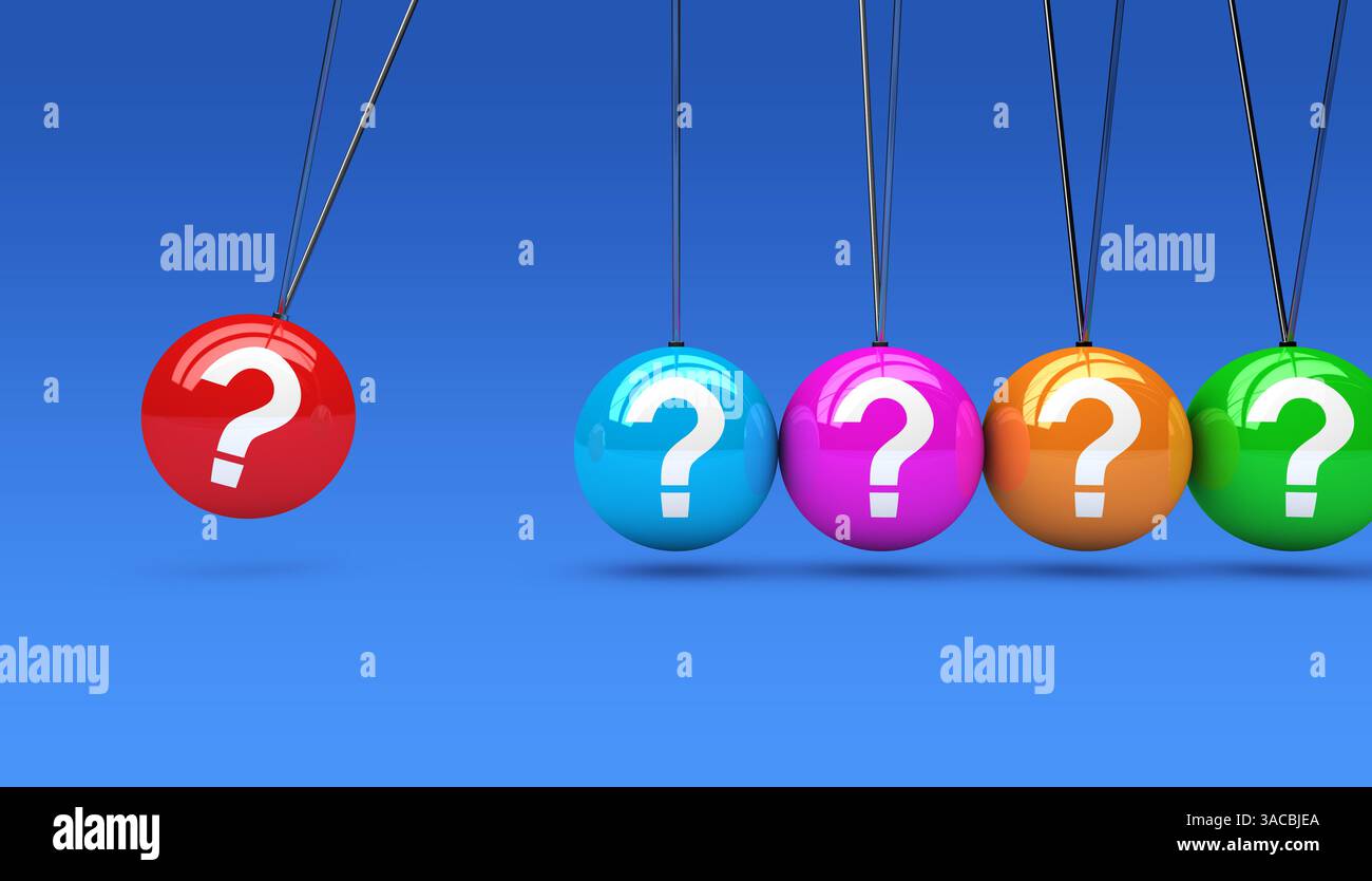 Punto interrogativo e icona di sfere colorate assistenza clienti domande concetto 3D'illustrazione. Foto Stock