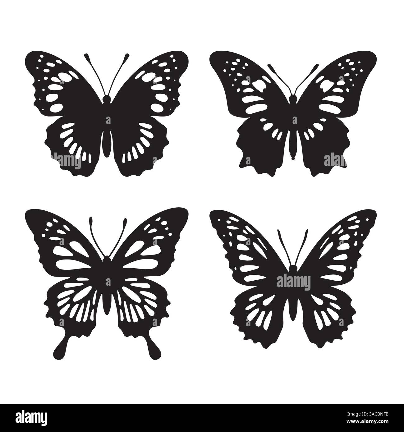 Set di sagome a farfalla, illustrazione vettoriale. Farfalle isolate su sfondo bianco, ideali per la natura e per temi di design. Illustrazione Vettoriale Set di sagome a farfalla, illustrazione vettoriale. Farfalle isolate su sfondo bianco, ideali per la natura e per temi di design. Illustrazione Vettoriale