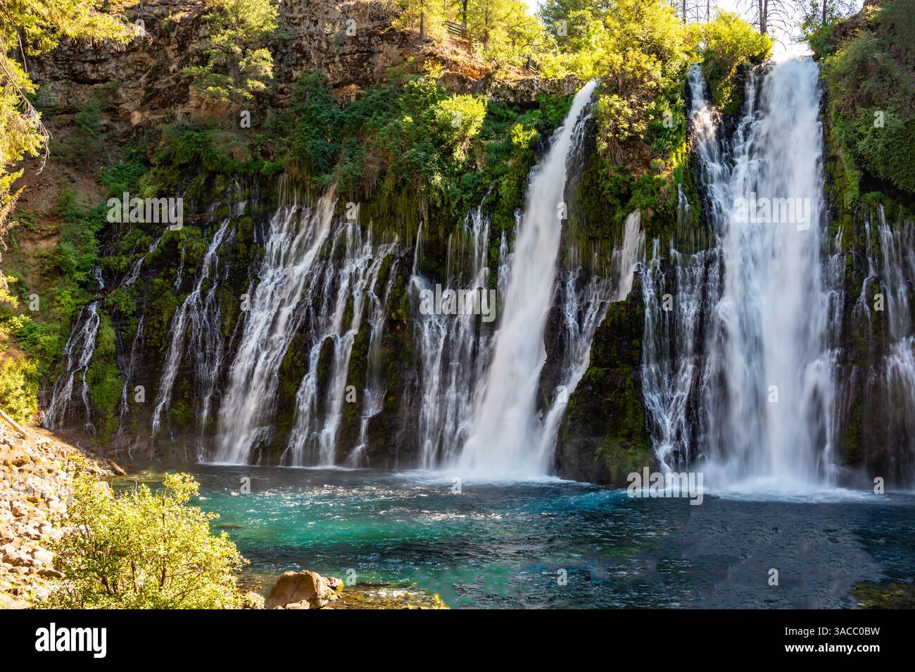 McArthur-Burney Falls Memorial State Park cascata su una parete di roccia. Foto Stock