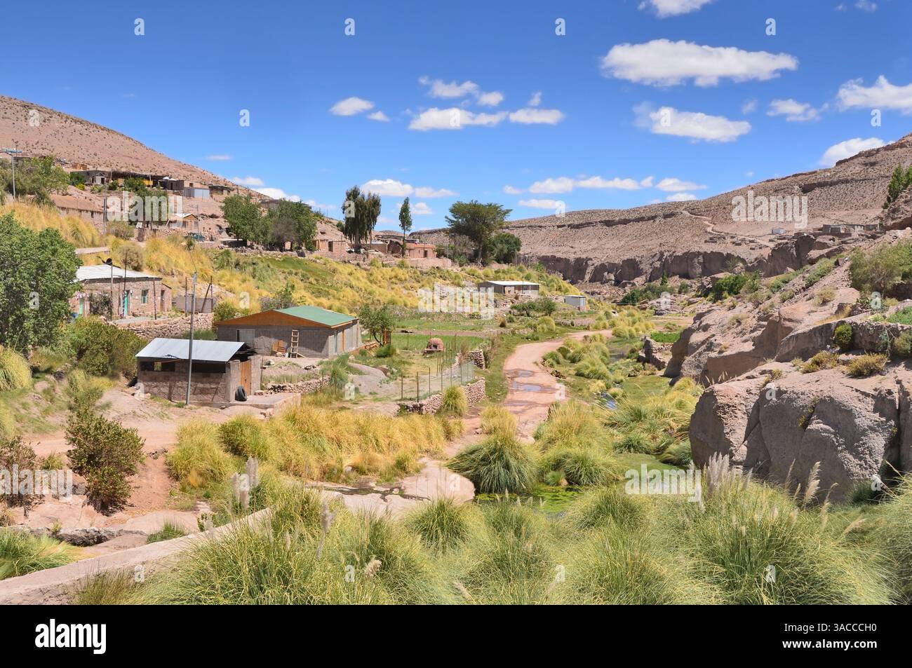 Caspana villaggio cileno nella gola scolpita dal fiume situato nel deserto cileno di Atacama Foto Stock