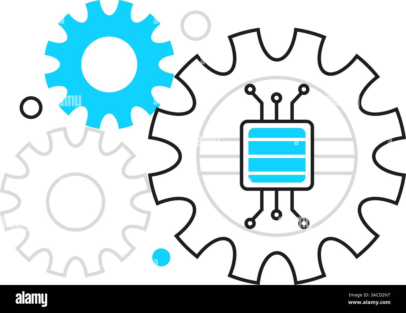 Intelligenza artificiale ai, tra cui cibernetica, apprendimento automatico, vettore di linee icone robotiche, risoluzione dei problemi di intelligenza artificiale, algoritmi e tecnologia di intelligenza artificiale Illustrazione Vettoriale