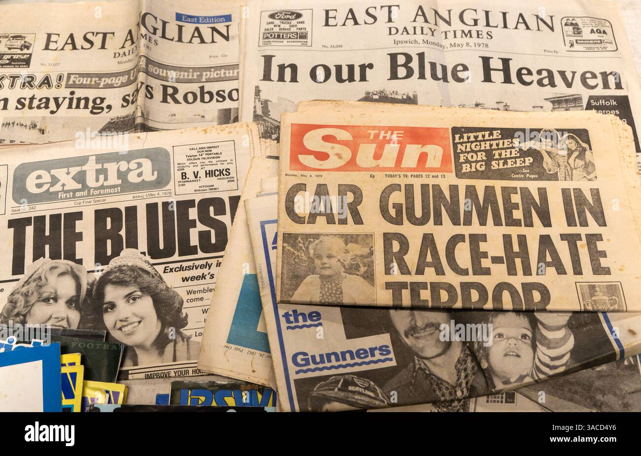The Sun Newspaper e East Anglian Times Daily Times, maggio 1978 Ipswich Town FC fa Cup vincitori, Inghilterra, Regno Unito Foto Stock