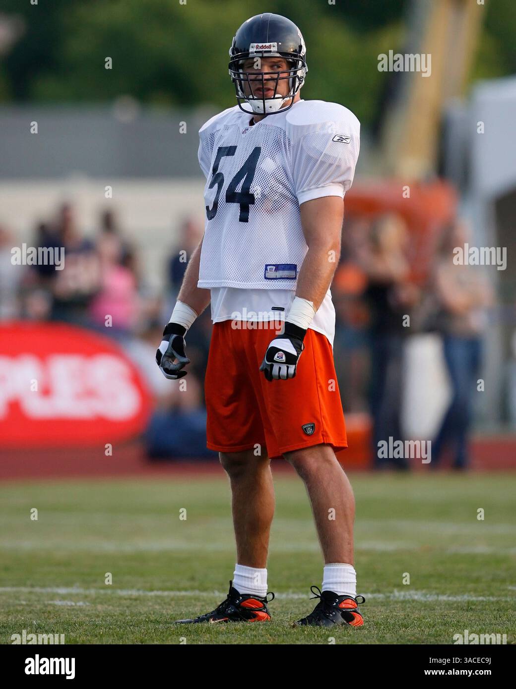 28 luglio 2007 - Bourbonnais, il..Bears middle linebacker, Brian Urlacher, partecipa a esercitazioni presso il Ward Field, situato nel campus della Olivet Nazarene University...Warren Wimmer / CSM (Credit Image: © PHOTOGRAPHER/Cal Sport Media) Foto Stock