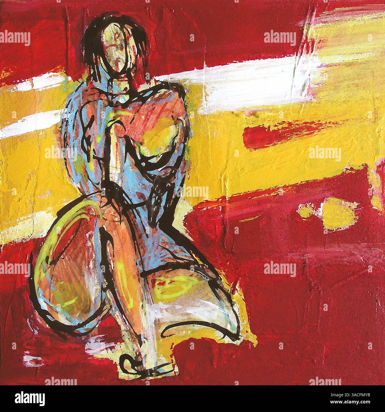 Illustrazione della pittura di donna - Odalisca in stile moderno - Pittura acrilica originale Foto Stock