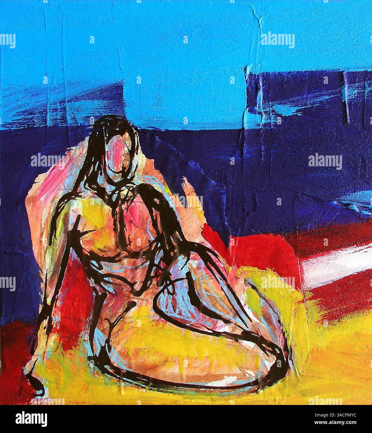 Illustrazione della pittura di donna - Odalisca in stile moderno - Pittura acrilica originale Foto Stock