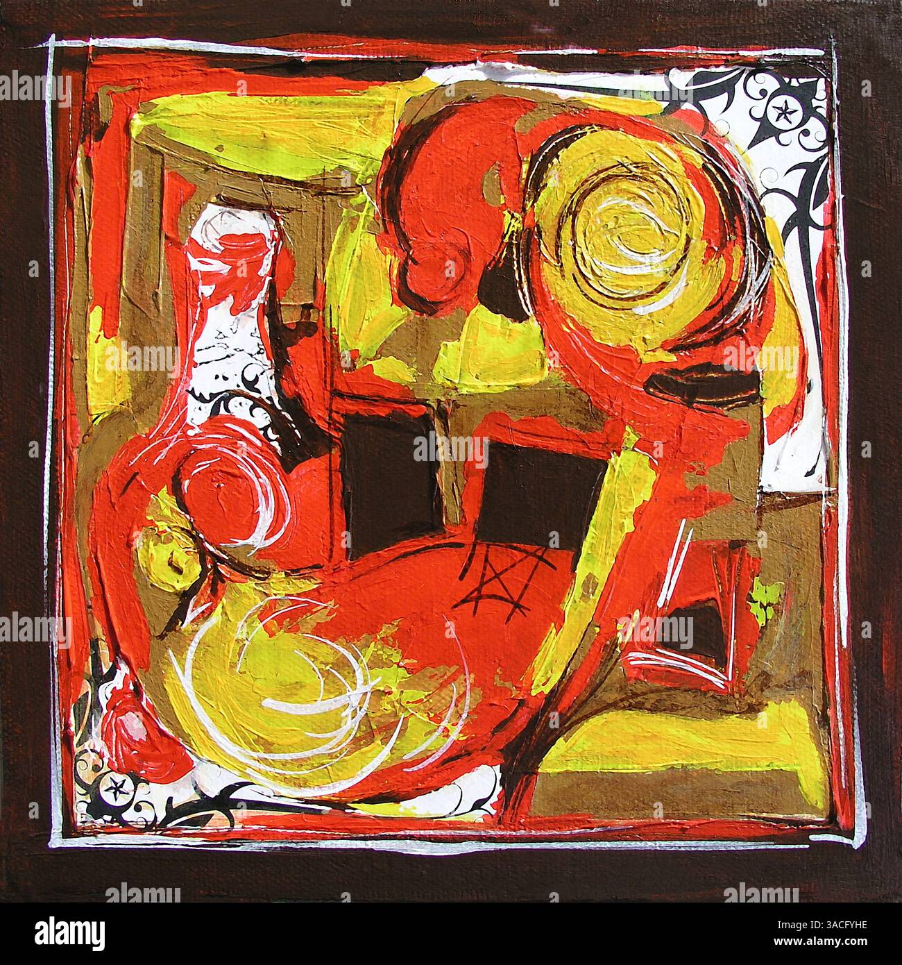 Pittura originale, illustrazione moderna Arabesque Collage Design Curve Foto Stock