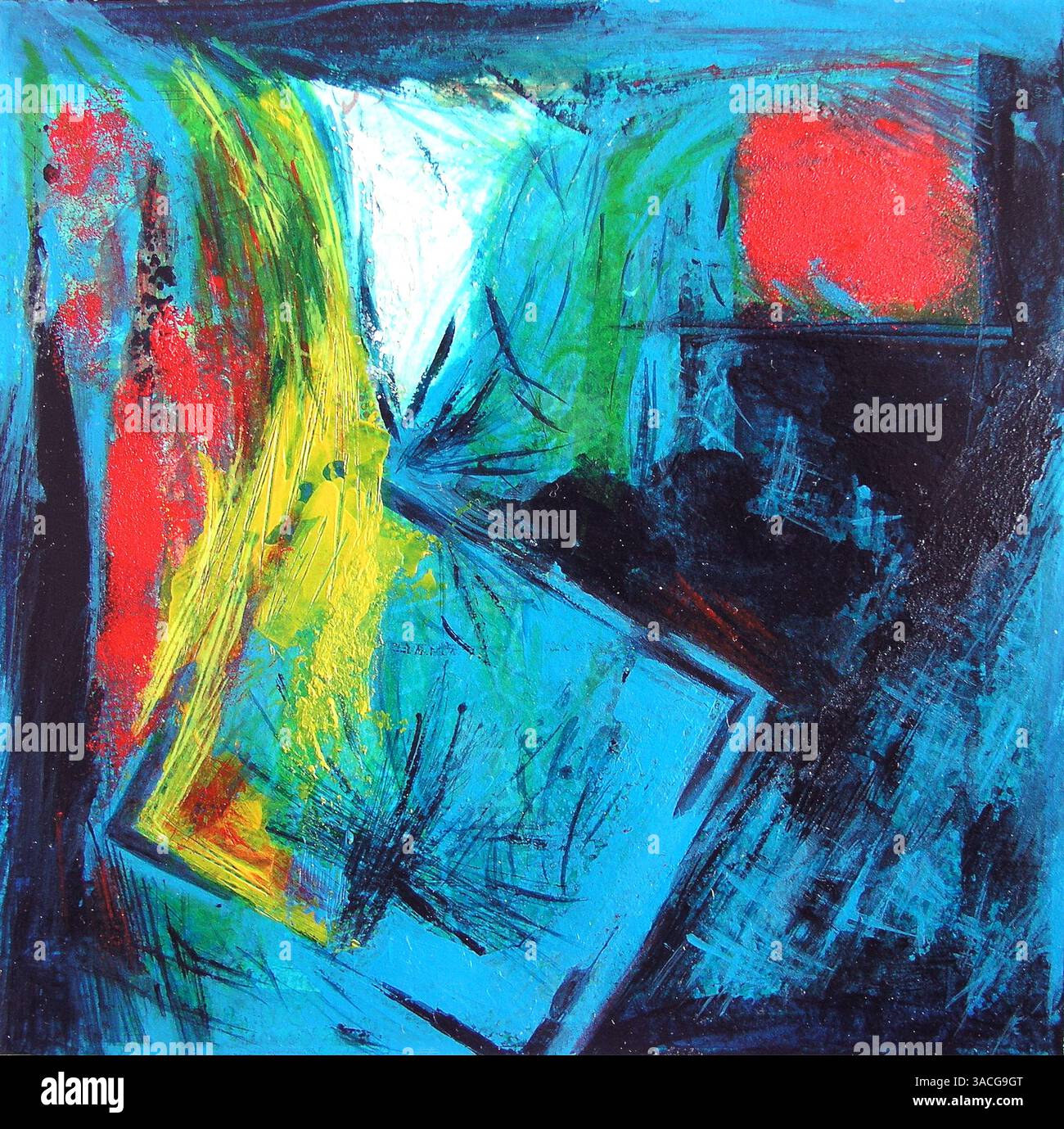 Arte astratta moderna, illustrazione dalla pittura contemporanea originale - Vista dall'alto del paesaggio Foto Stock