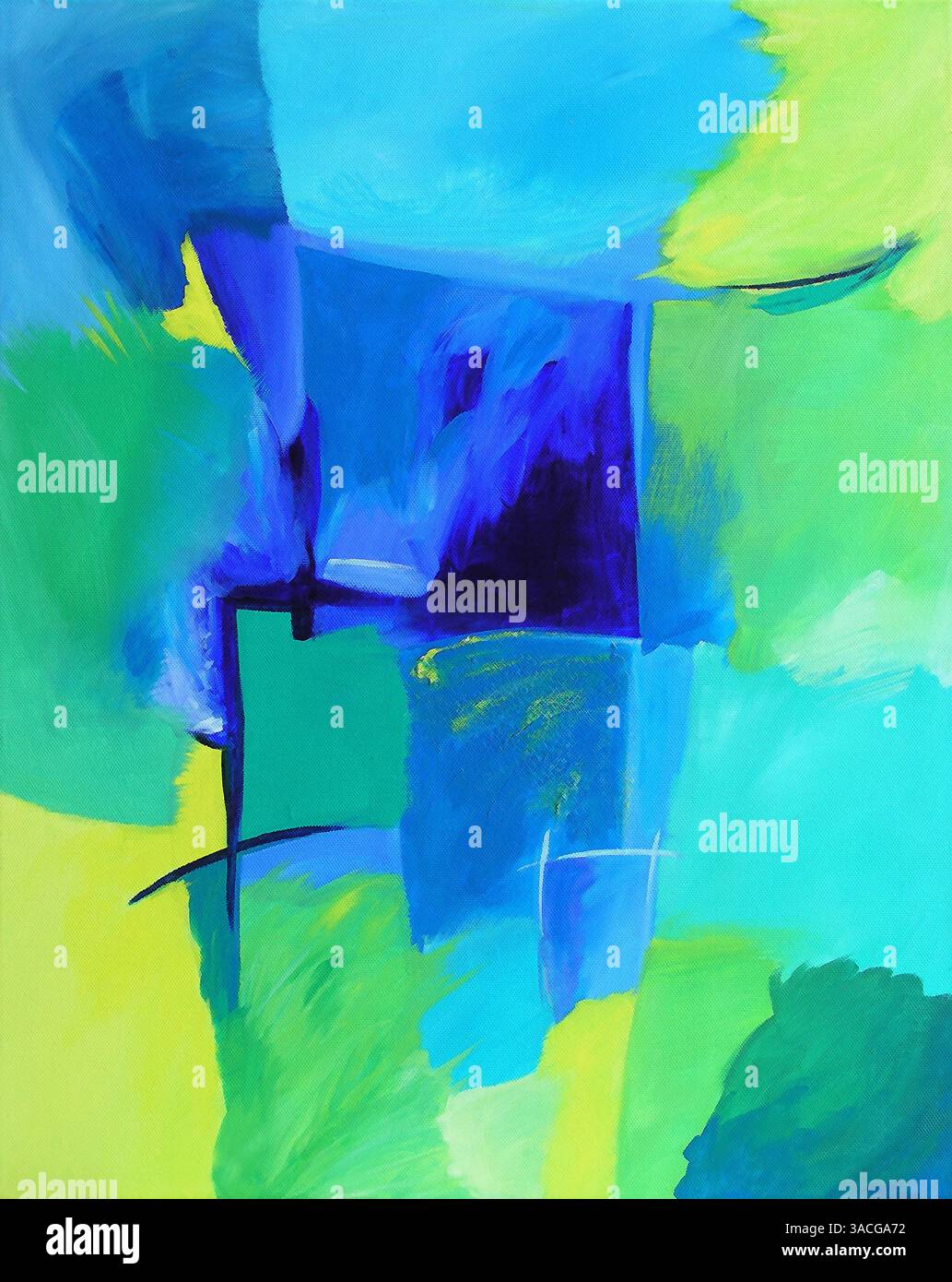 Arte astratta moderna Illustrazione dalla pittura contemporanea originale - Mappa geometrica Foto Stock