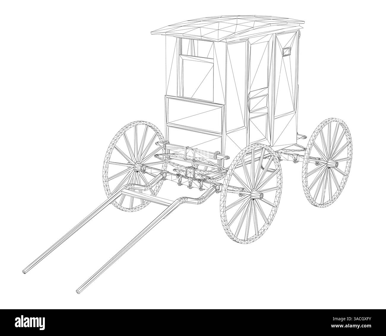 Un disegno in bianco e nero di un carro con un cavallo che lo tira. Il carro è vecchio e ha una struttura in legno Illustrazione Vettoriale