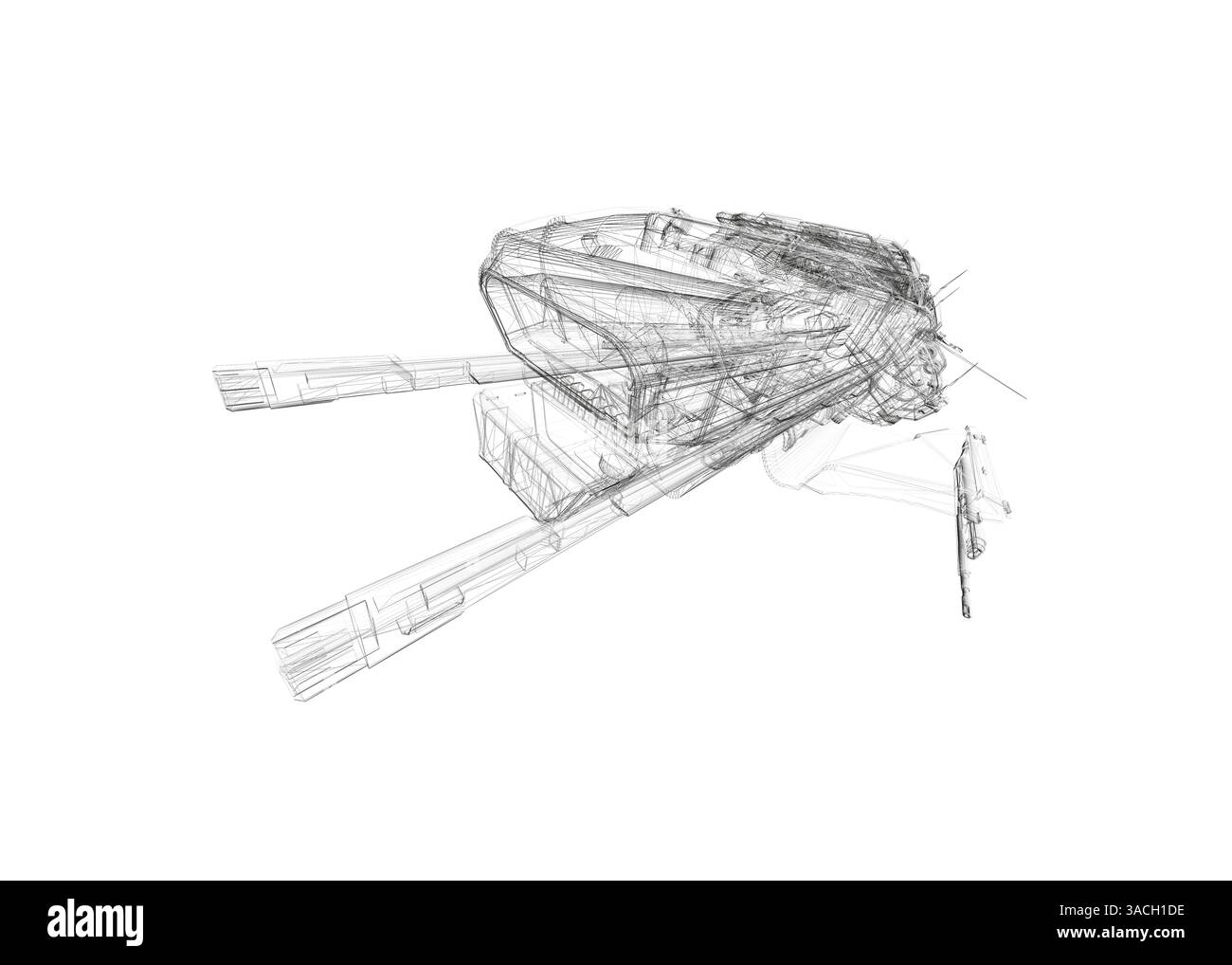 Immagine dei disegni di un'astronave. I disegni sono in bianco e nero. La scena è futuristica e avventurosa Illustrazione Vettoriale