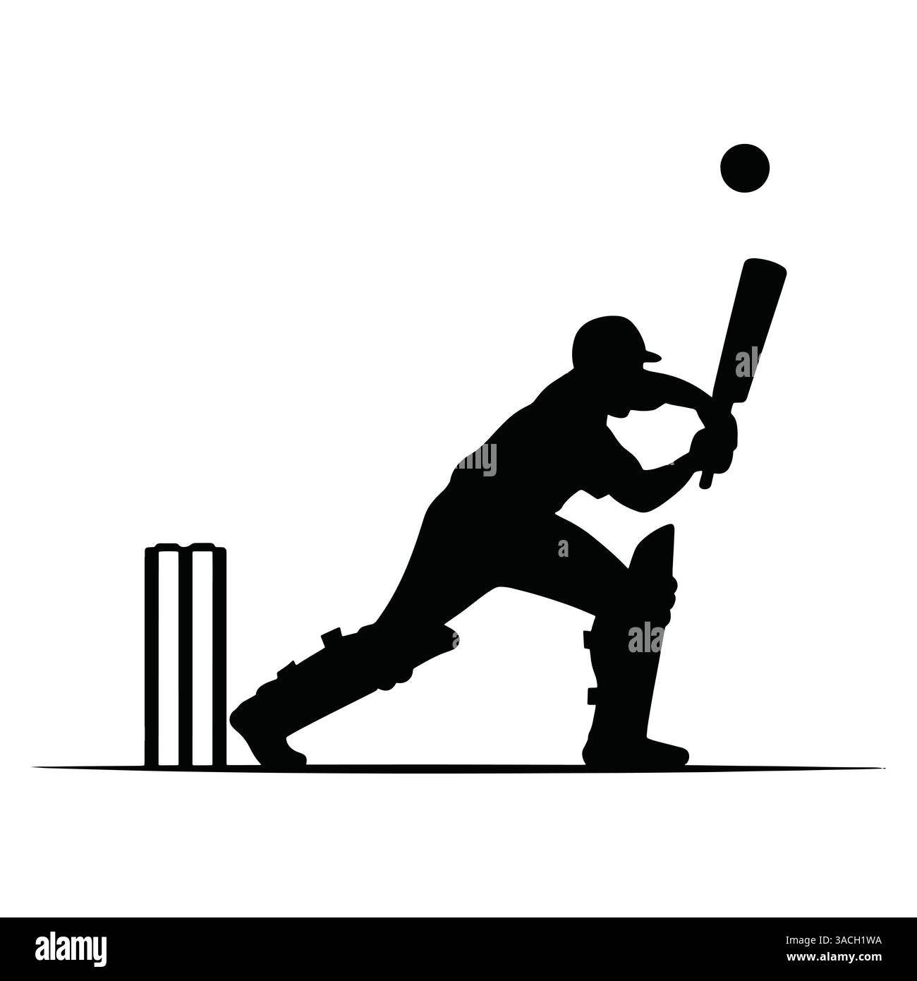 Silhouette giocatore di cricket in posa d'azione. Illustrazione vettoriale di un battitore, un lanciatore o un esterno. Perfetto per design sportivi, logo delle squadre e tornei Illustrazione Vettoriale