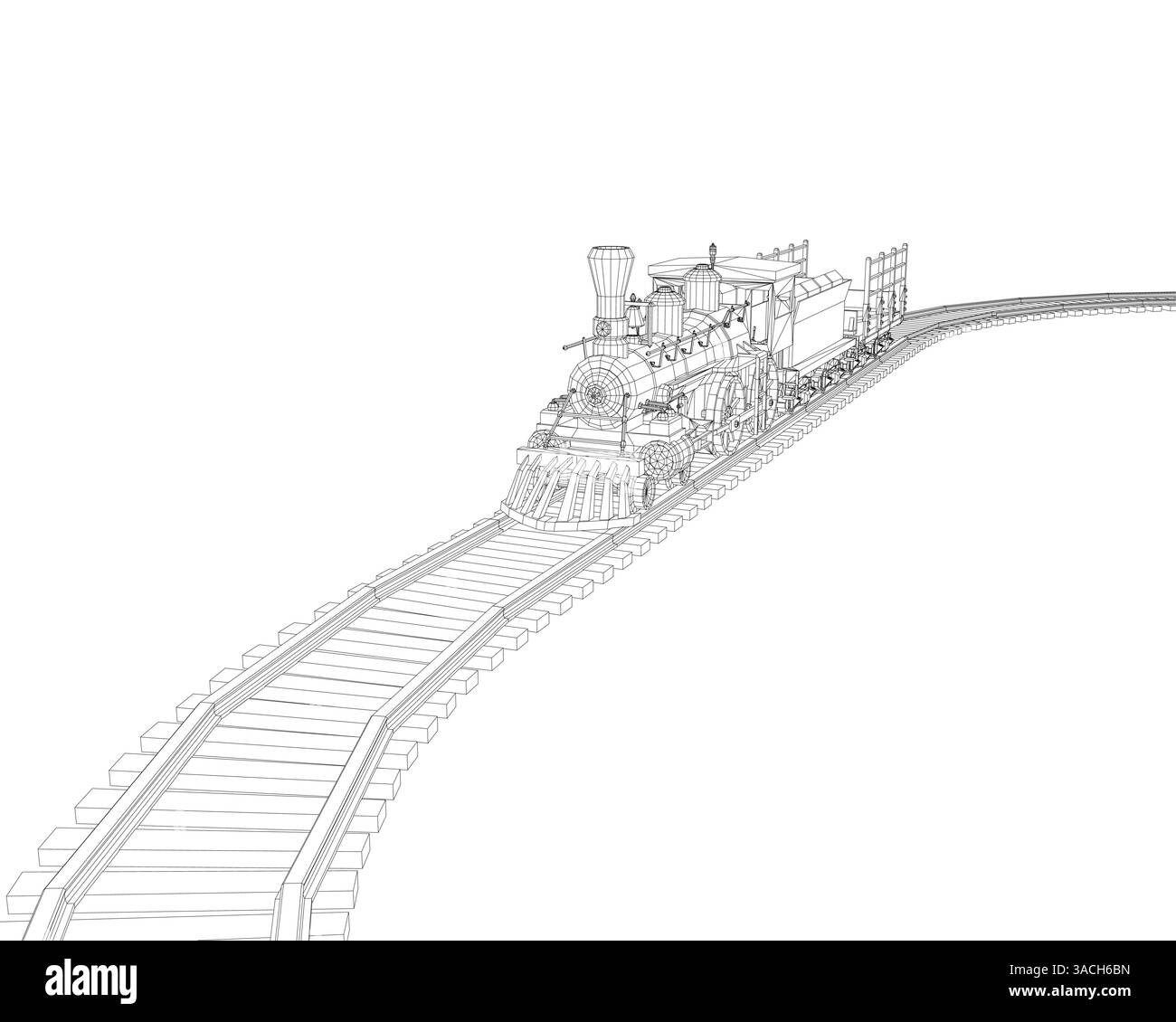 Un treno sta percorrendo un binario. Il treno è il punto focale principale dell'immagine Illustrazione Vettoriale