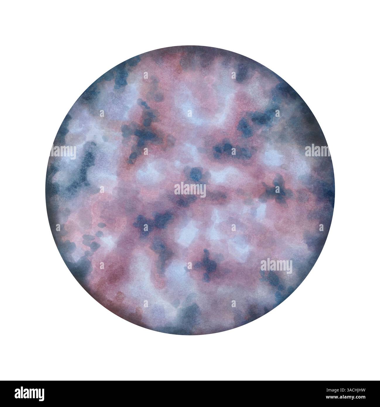 Luna piena. Corpo celeste con superficie lunare testurizzata. Illustrazione dell'acquerello e del marcatore. Disegno isolato disegnato a mano. Oggetto cosmico notturno per astrologia, Foto Stock