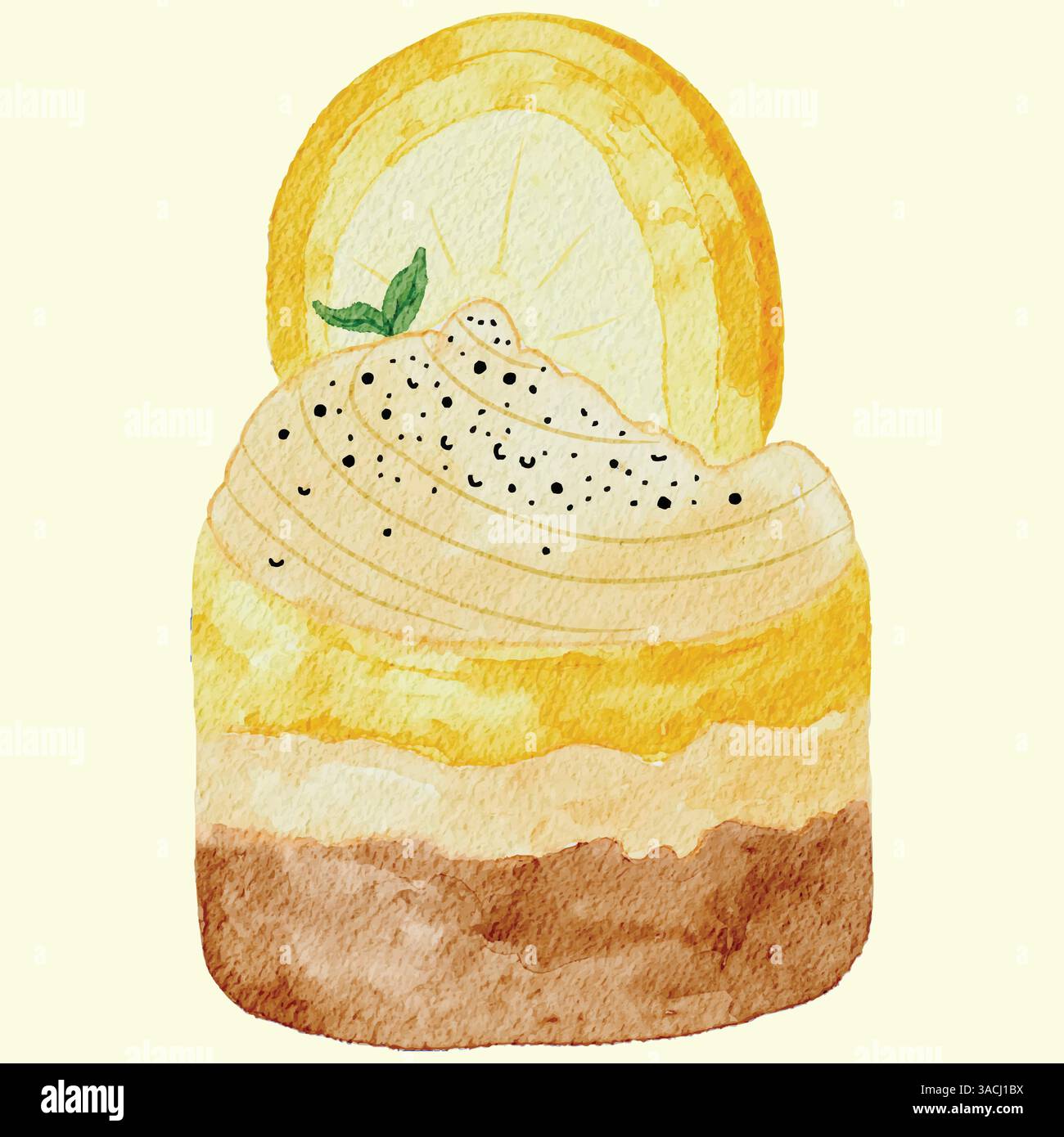 Illustrazione ad acquerello della mini torta a strati di limone Illustrazione Vettoriale