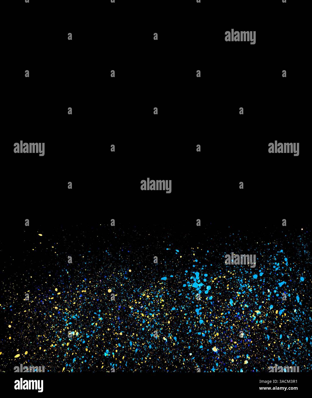Sfondo nero con spruzzi colorati di vernice e spruzzi di vernice colorata Foto Stock