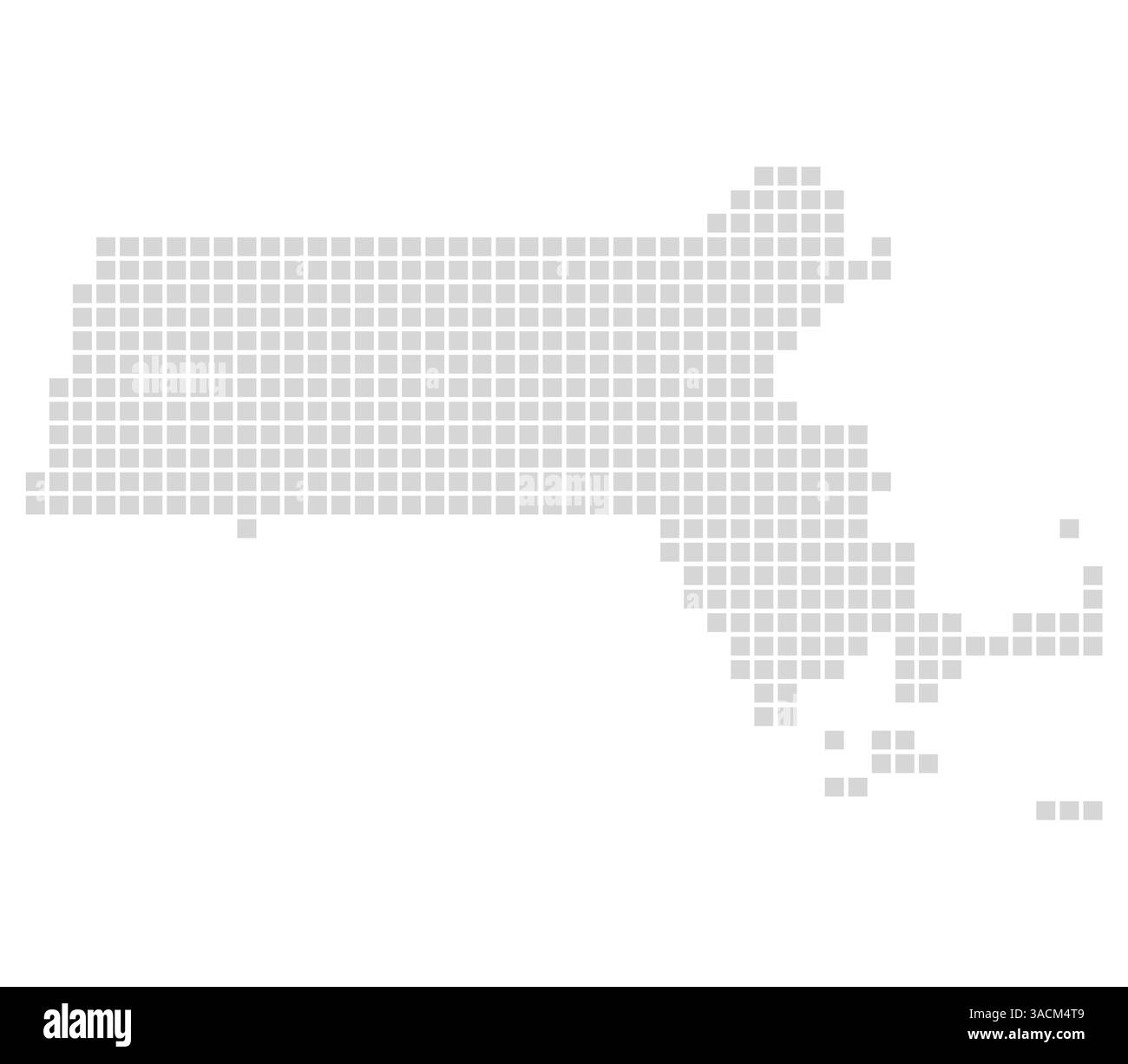 La mappa isolata dei pixel grigi mostra il profilo dello stato americano del Massachusetts Foto Stock