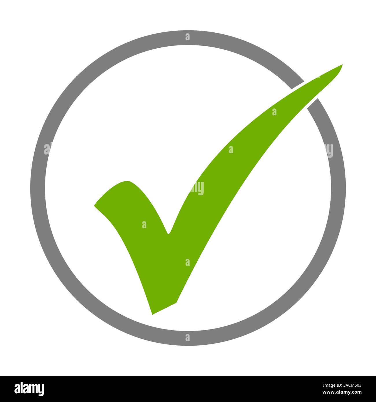 Cerchio grigio scuro con un segno di spunta verde come simbolo di controllo, indagine, conferma o soluzione corretta Foto Stock